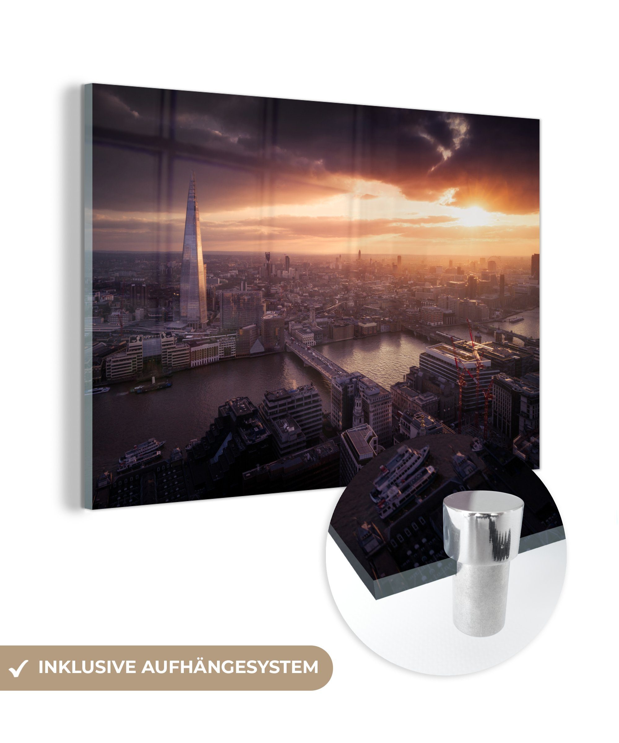 (1 St), Wolken Schlafzimmer Acrylglasbilder Skyline London, MuchoWow - Acrylglasbild Wohnzimmer - &
