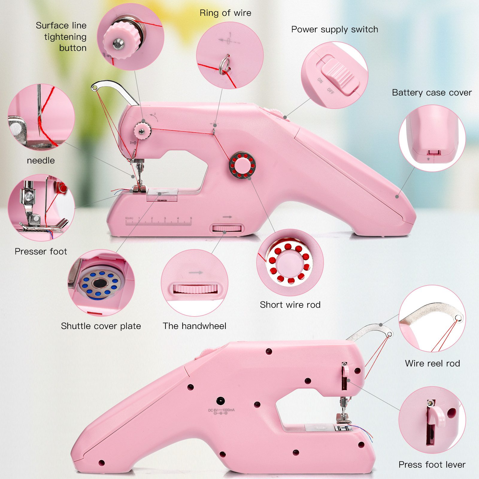 AIBISTAR Nähmaschine Portable Electric Sewing Machine, Double Thread, 23 Programme, Doppelstich