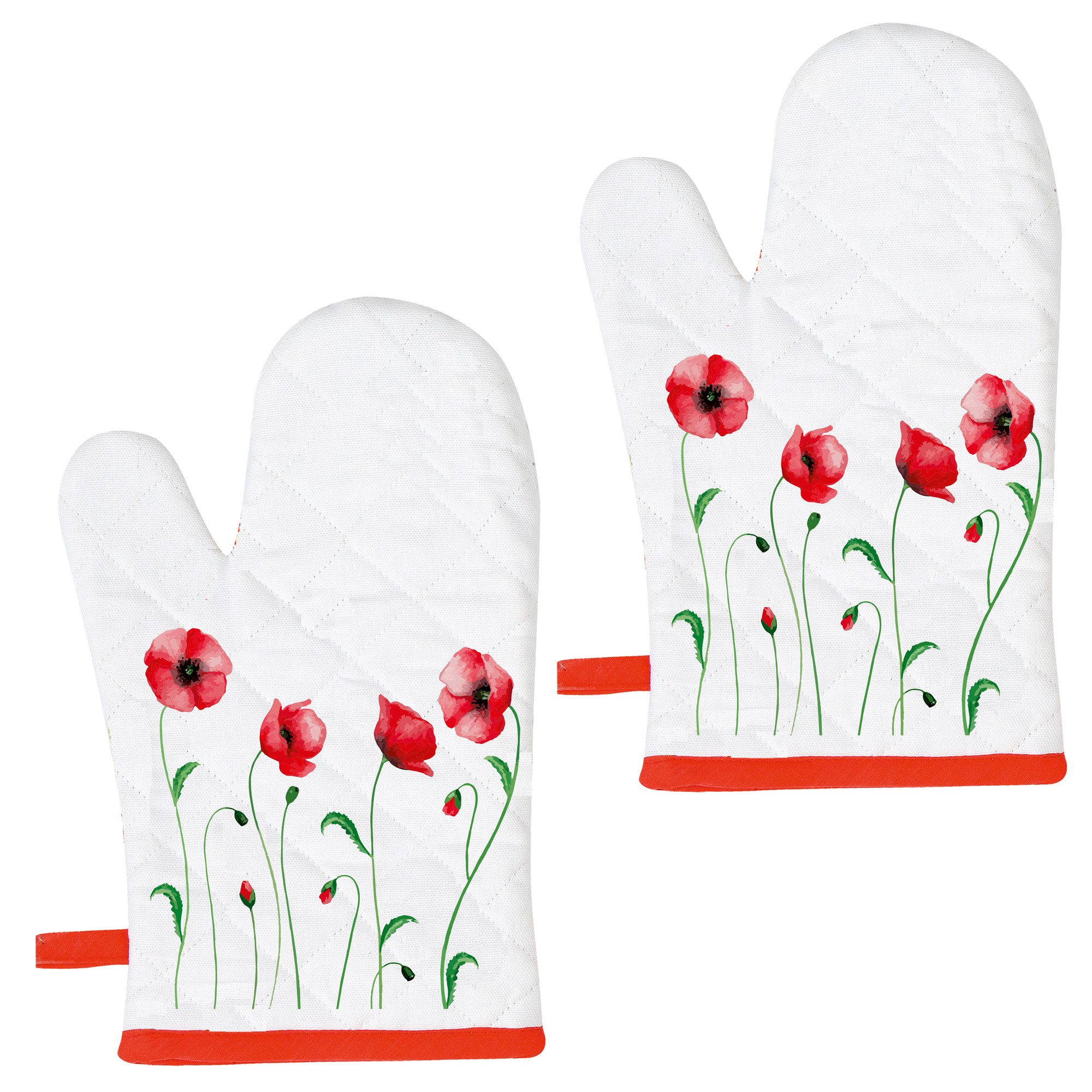 Kracht Topfhandschuhe Mohnblume, (Set, 2-tlg., Set), 2er Set Ofenhandschuhe, wattiert, ca. 20x30 cm