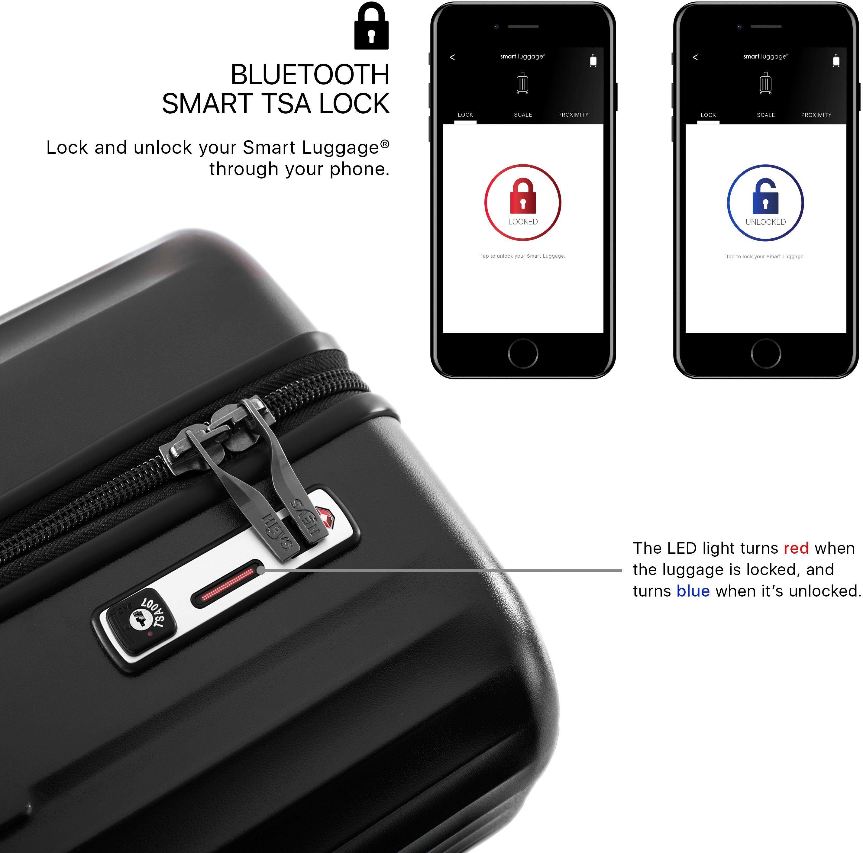 Heys Hartschalen-Trolley Smart schwarz, 4 cm, vollständig 53 mit venetztes Luggage® High-End-Gepäck App-Funktion Rollen