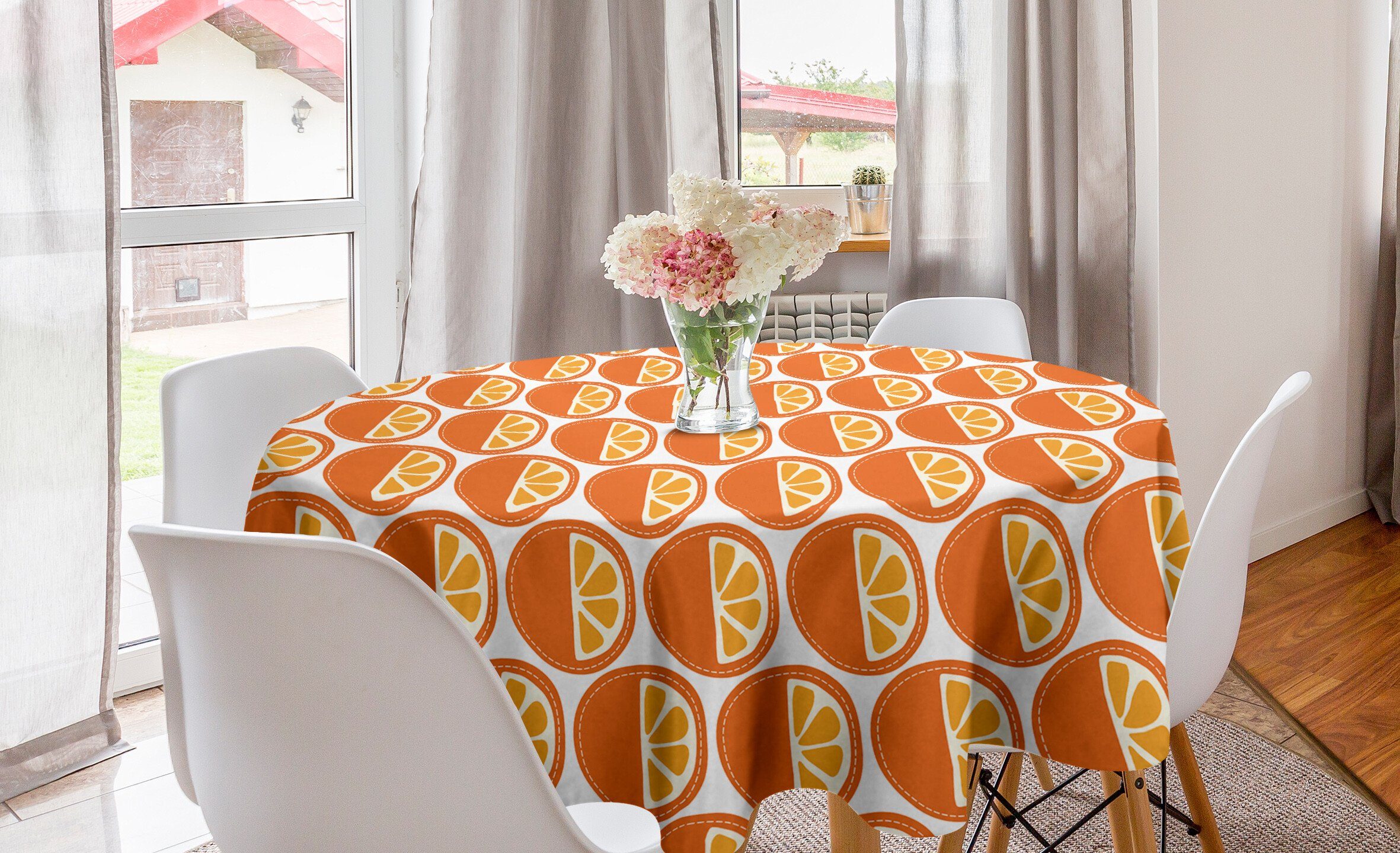Tischdecke Muster-Kunst Küche Obst Abakuhaus für Esszimmer orange Cartoon Abdeckung Tischdecke Kreis Dekoration,