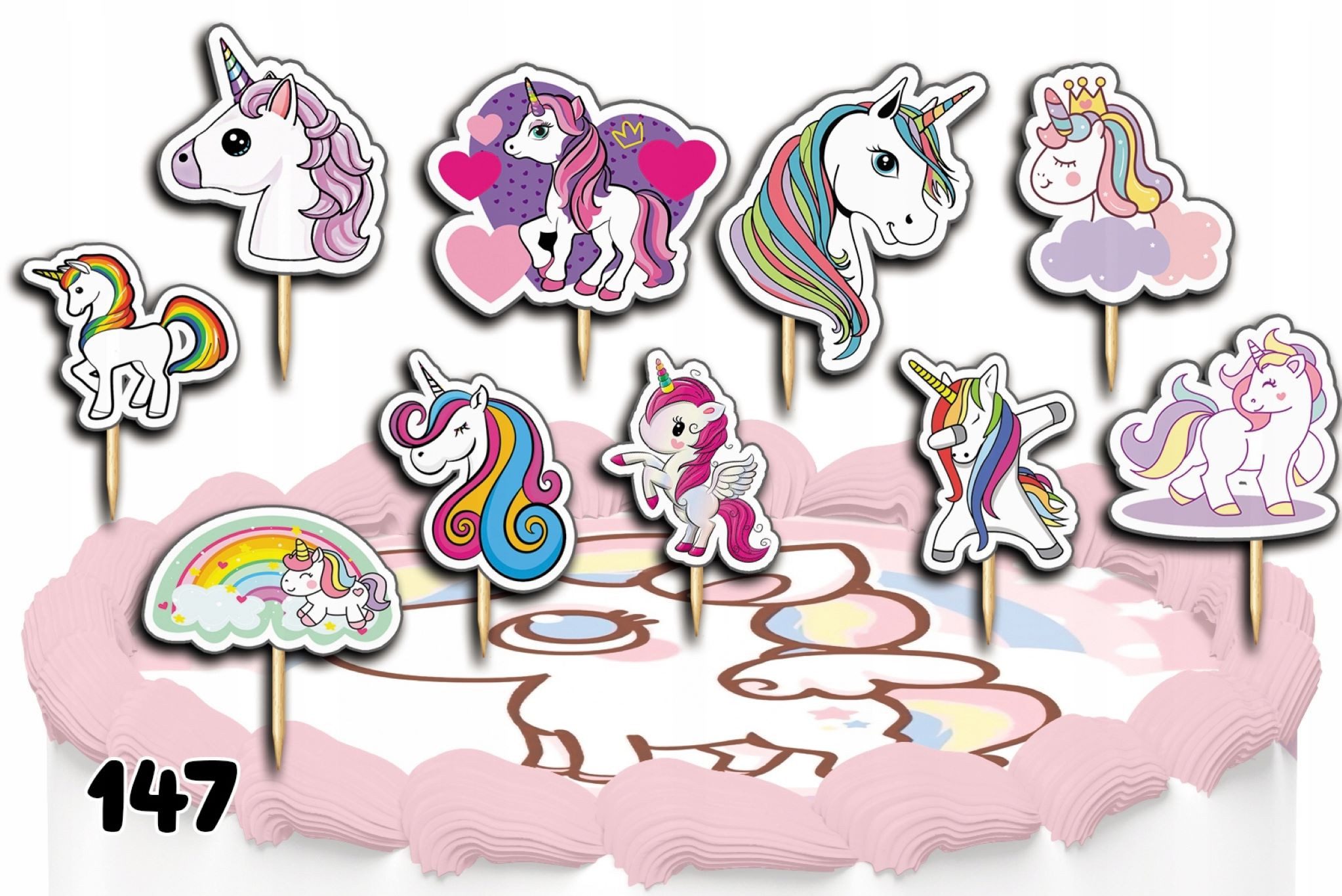 dodo, Topper Unicorn Tortendeko Set 10 Stk - Einhorn Cupcake Topper, Papier