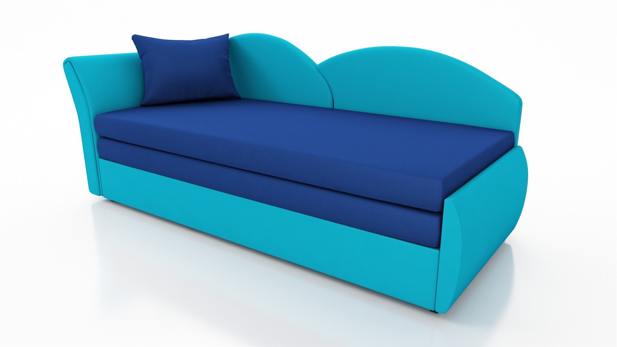 oder Möbel Rechts Bettkasten Schlaffunktion Sofa Alova, inklusive Türkis-Blau Stoff mit Links Schlafsofa Fun ALINA