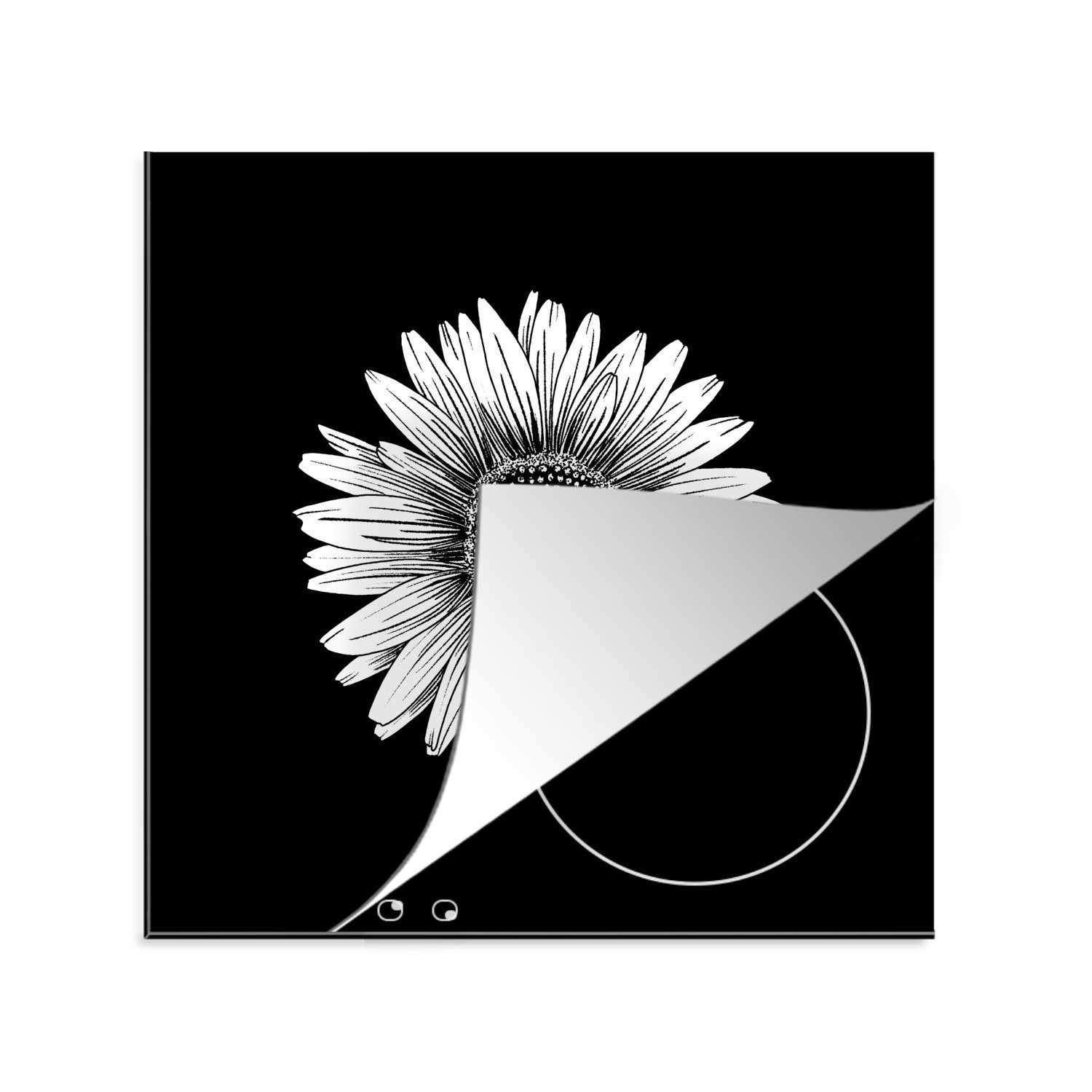 MuchoWow Herdblende-/Abdeckplatte Sonnenblume - Blumen - Retro - Natur - Blumenkraft, Vinyl, (1 tlg), 78x78 cm, Ceranfeldabdeckung, Arbeitsplatte für küche