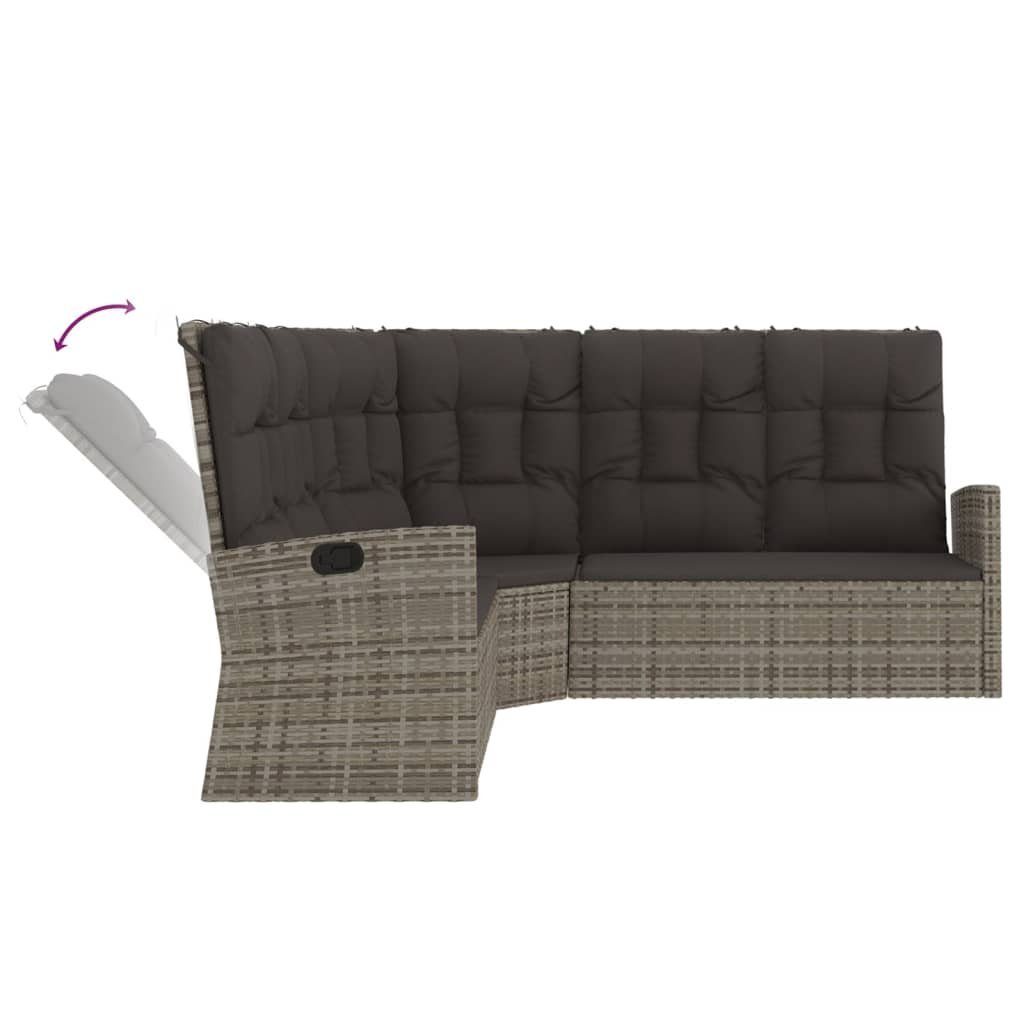 Kissen Poly Sitzkissen vidaXL und Liegefunktion mit Grau Rattan Ecksofa