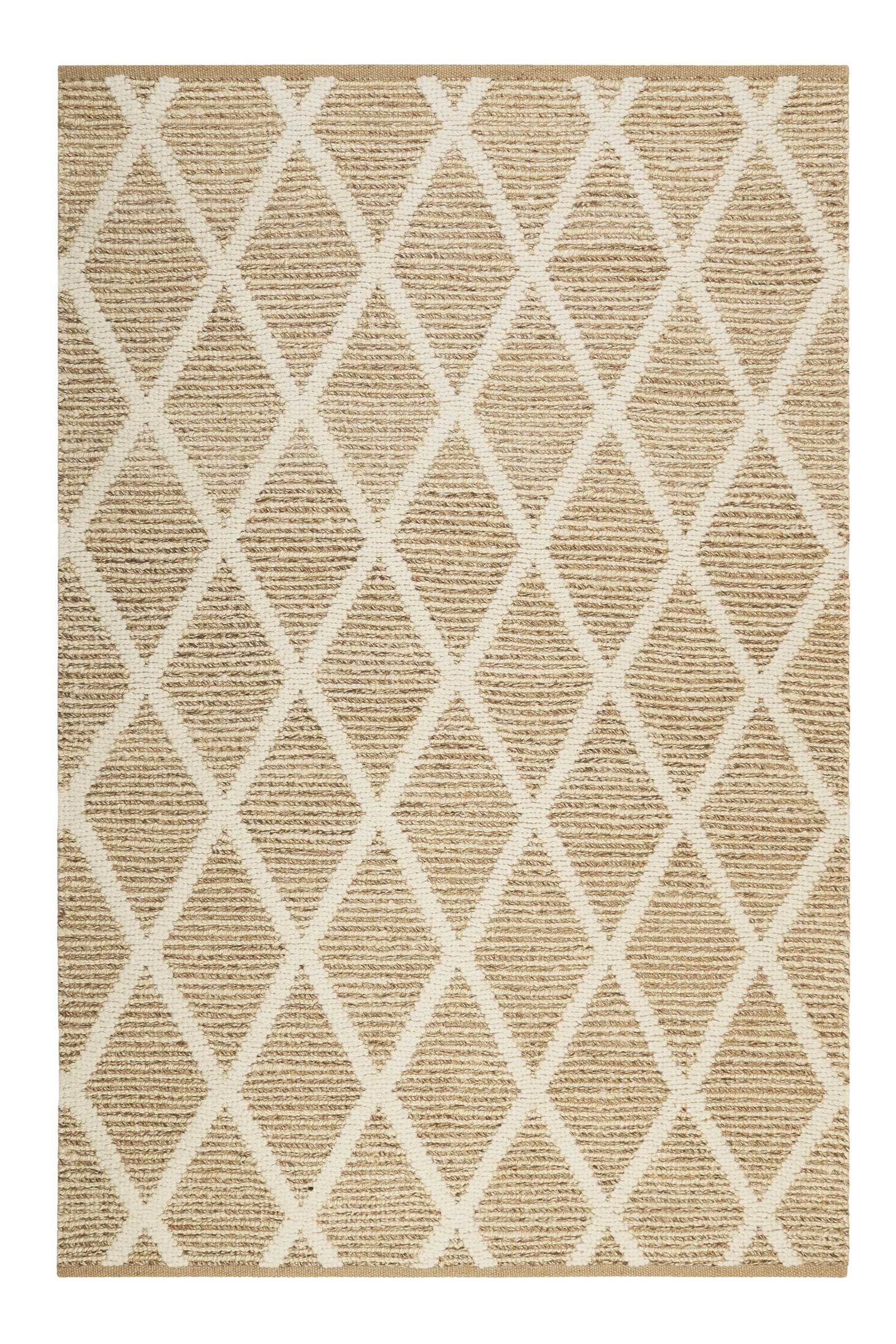 Teppich Novella, Green Looop, rechteckig, Höhe: 18 mm, Rauten Design, beige-weiss, Naturfaser, Jute, Wolle, Wohn-Schlafzimmer