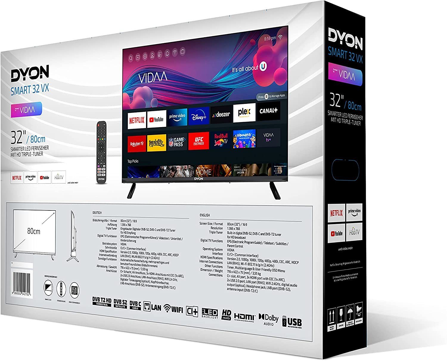 Dyon Smart (80 Zoll, Smart-TV) HD-Ready, 32 LED-Fernseher cm/32 VX