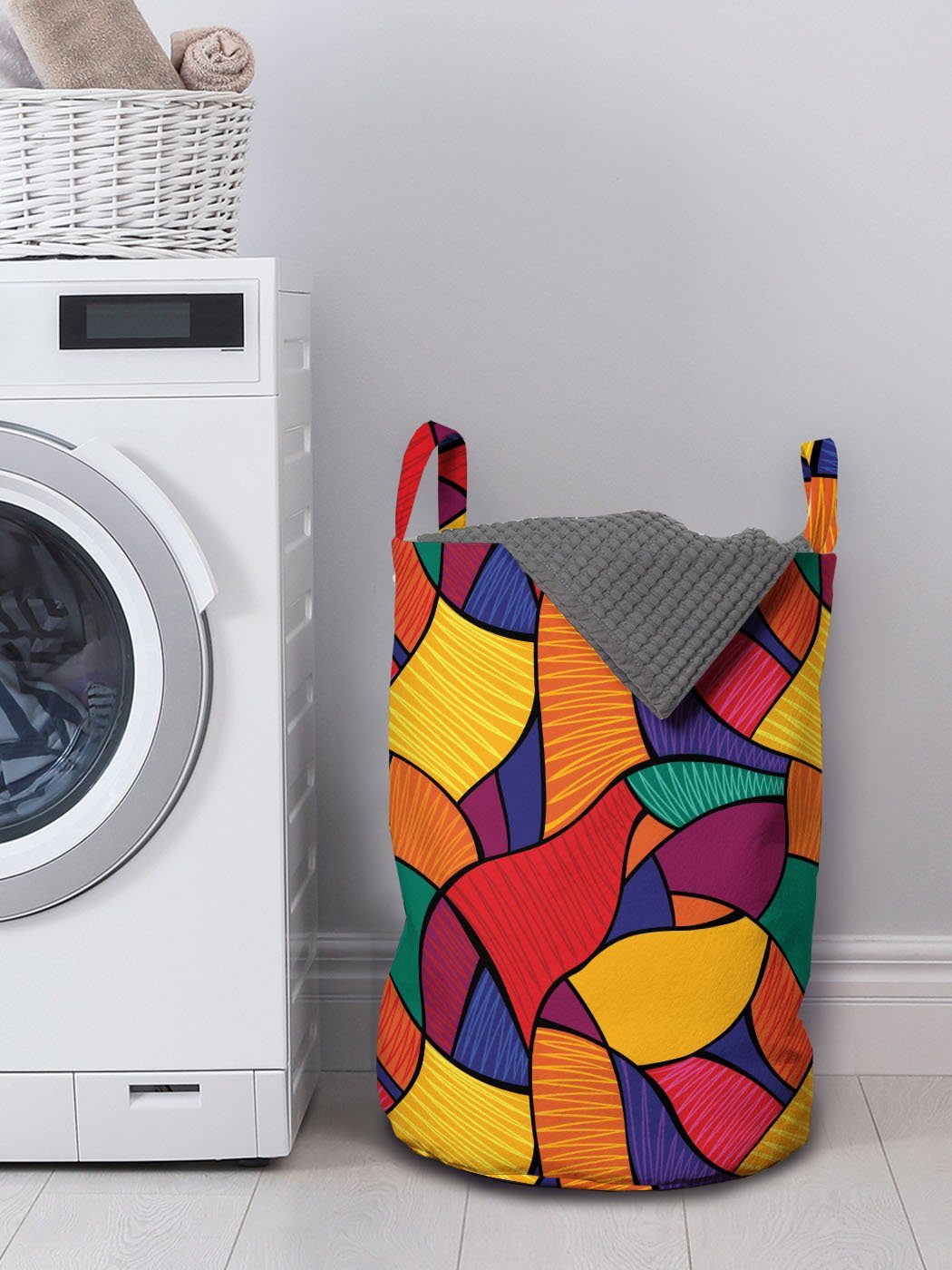 Mosaic Bunt Griffen Wäschesäckchen Waschsalons, Wellen Wäschekorb Kordelzugverschluss mit Vivid und Abakuhaus für