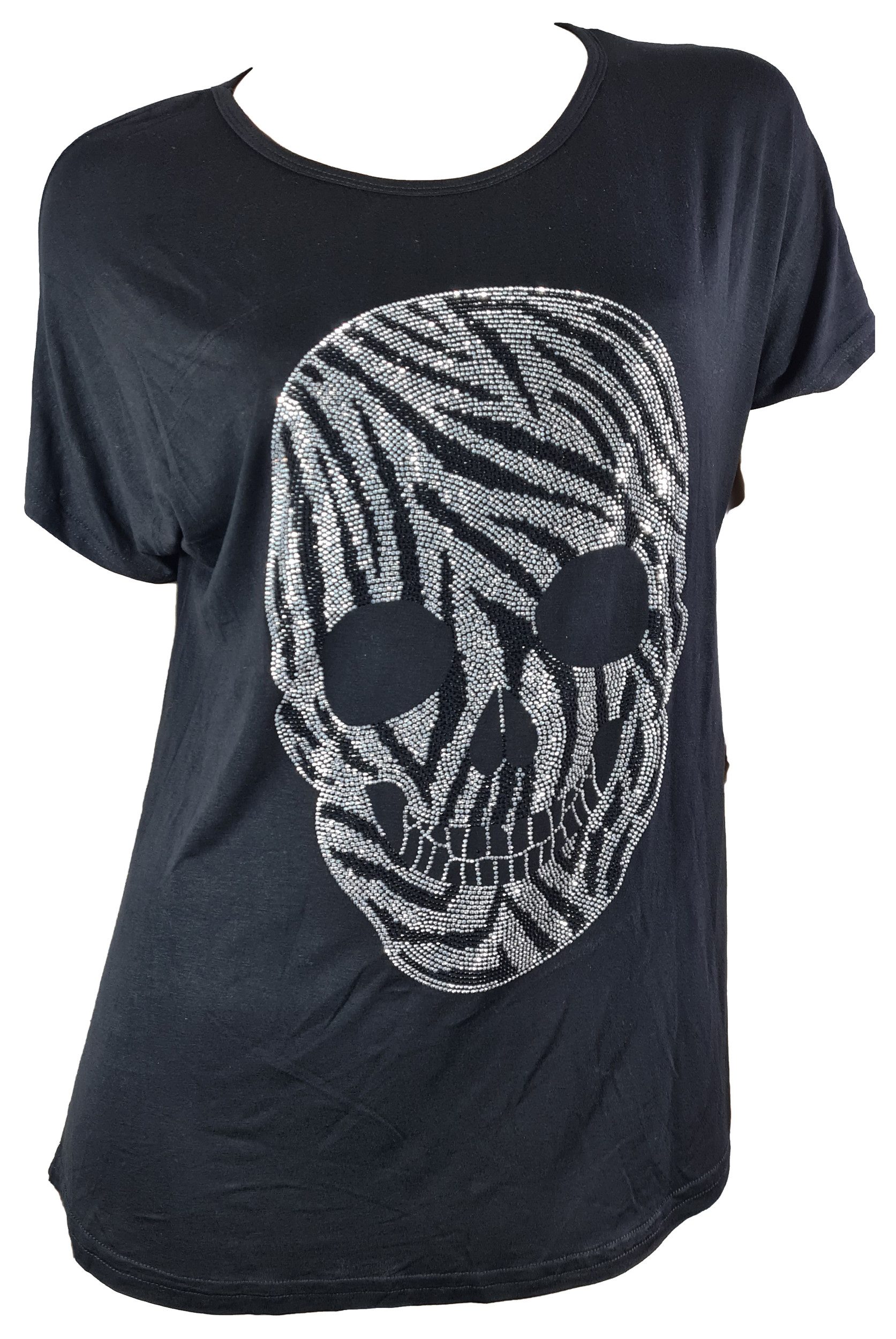 Einkaufszauber T-Shirt Tshirt Skull Totenkopf Strass mit Diamantenschliff Glitzernde Strasssteine