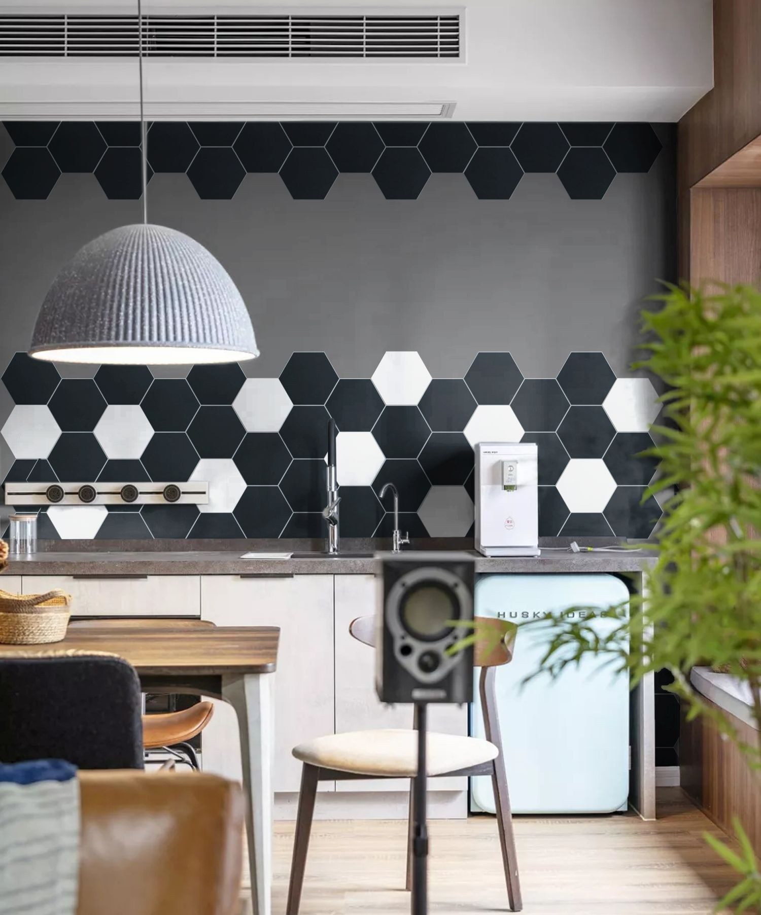 Mosani Wandfliese Hexagon Vinyl Fliese Selbstklebend weiß matt, Spritzwasserbereich geeignet, Küchenrückwand Spritzschutz