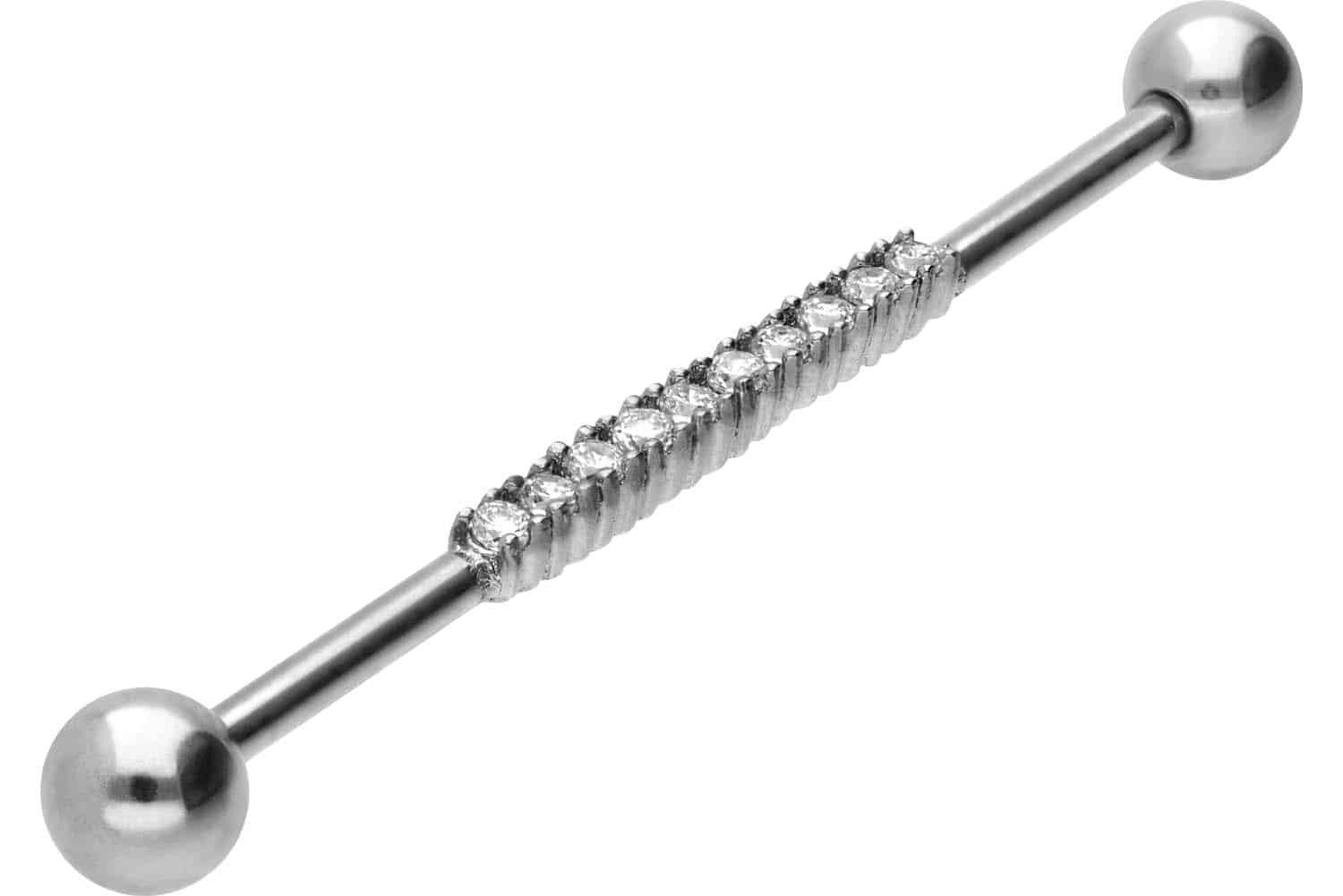 PIERCINGLINE Brustwarzenpiercing Chirurgenstahl Industrial Ohrpiercing BALKEN + 10 KRISTALLE (Barbells, 1-tlg)