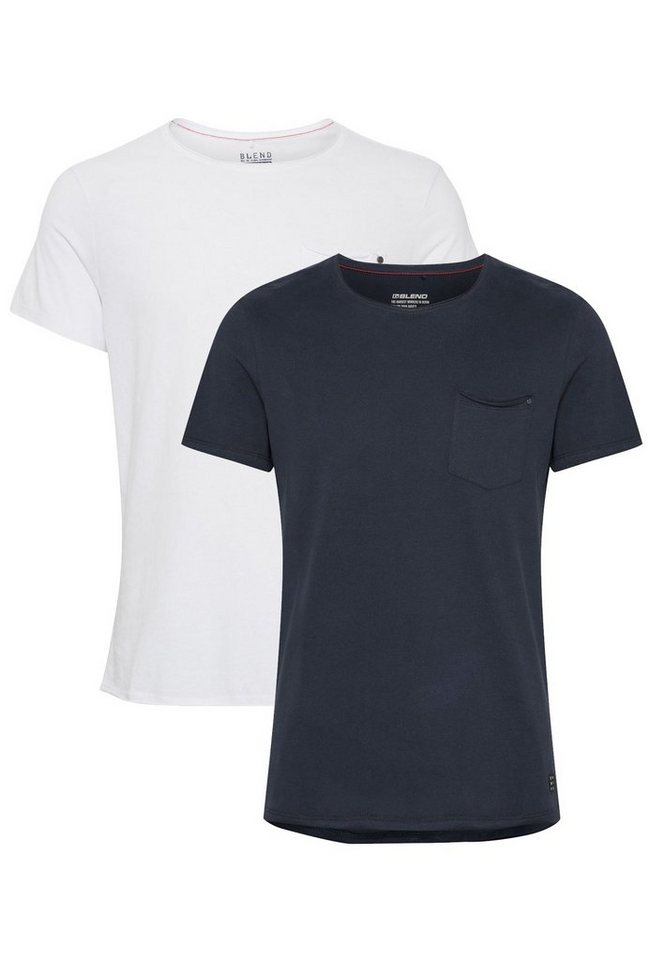 Blend T-Shirt Einfarbiges Rundhals T-Shirt 2er Stück Set BHNOEL (1-tlg)  4033 in Weiß-Blau