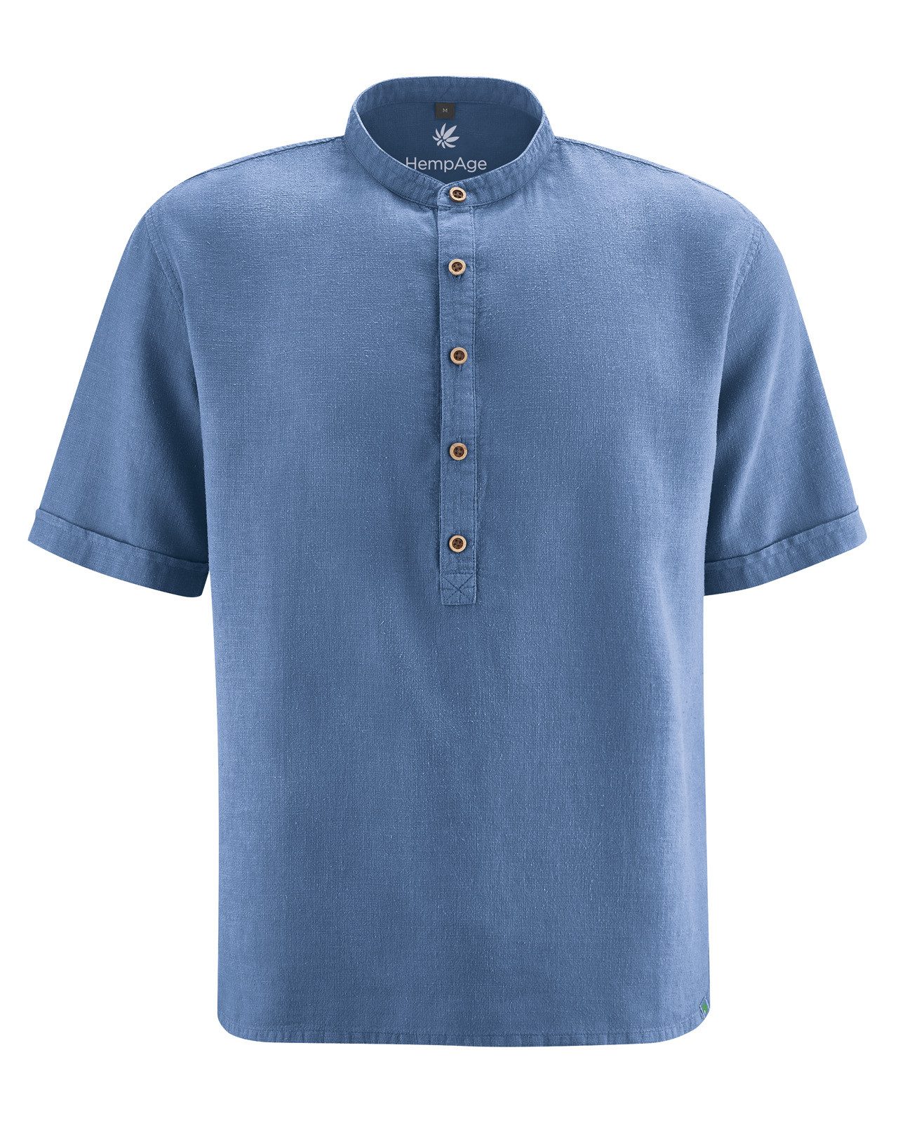 HempAge Langarmhemd Stehkragen Kurzarmhemd aus Hanf & Biobaumwolle Casual Fit