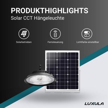 LUXULA LED Solarleuchte Solar CCT Hängeleuchte, 6W PV, 500lm, 3000K-4000K-6500K, IP44, LED fest integriert, warmweiß, CCT, neutralweiß, kaltweiß, steuerbar mit Fernbedienung, Lichtfarbe einstellbar