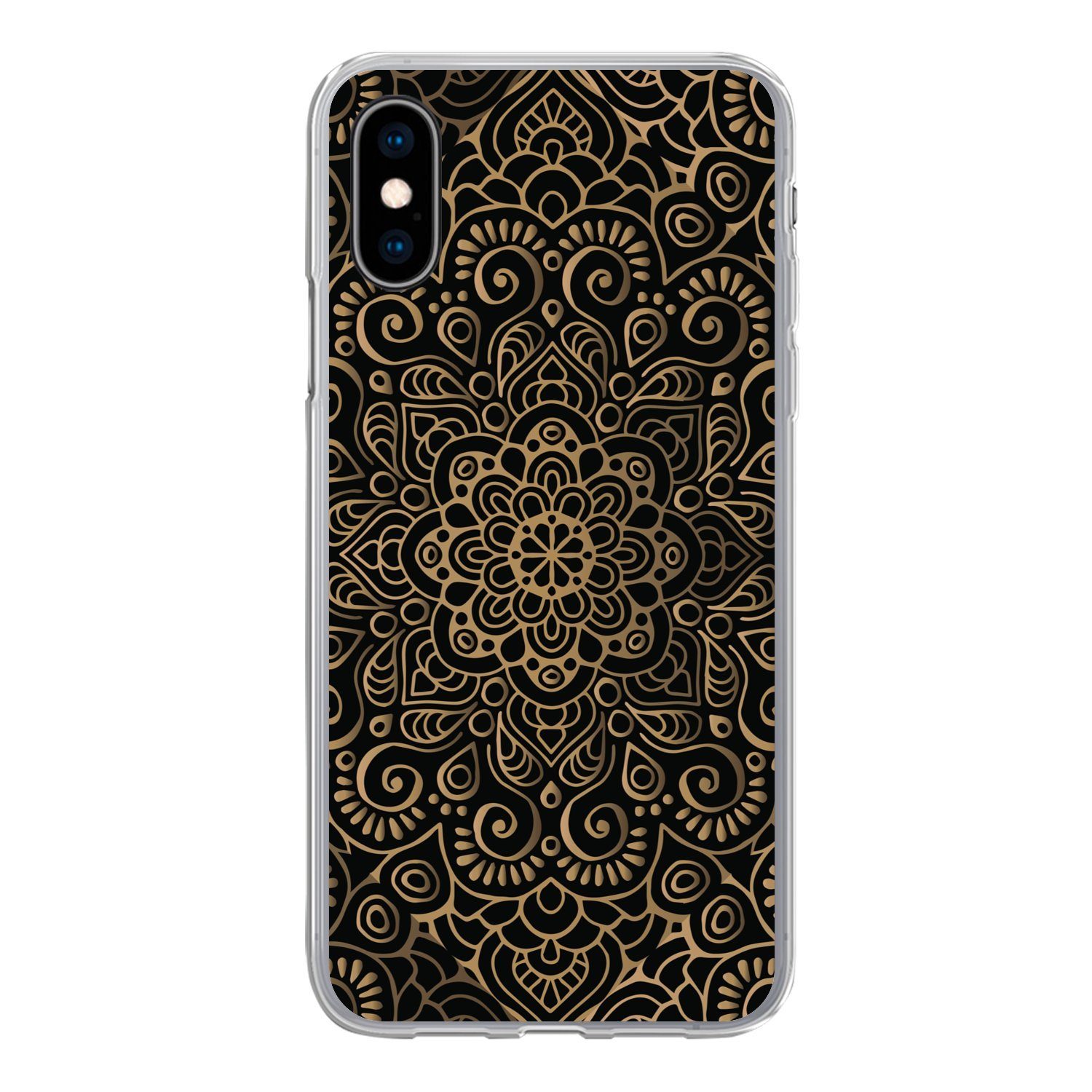 MuchoWow Handyhülle für Apple iPhone X Goldenes Muster auf schwarzem Hintergrund, Smartphone-Bumper, Print, Handy Schutzhülle Dünn