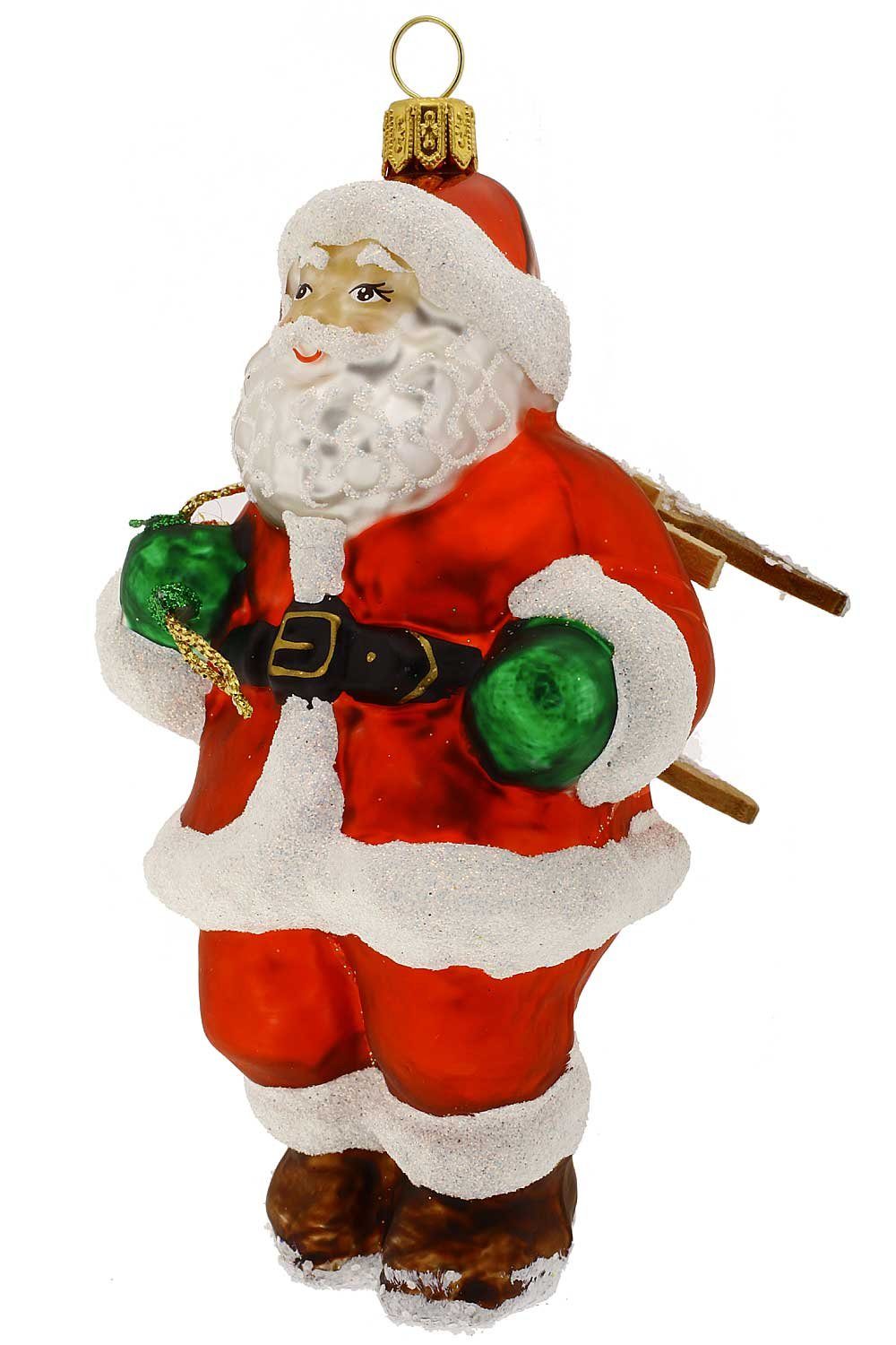 Hamburger Weihnachtskontor Christbaumschmuck Weihnachtsmann mit - - mundgeblasen Dekohänger handdekoriert Schlitten