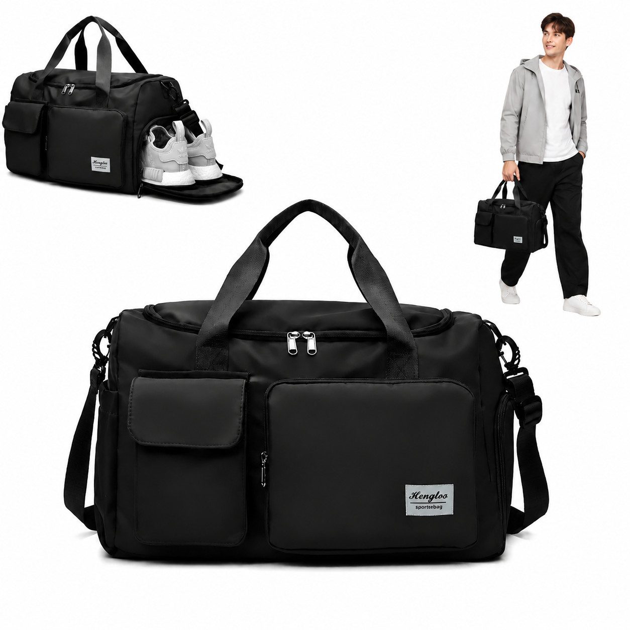 ibettertec Sporttasche Reisetasche für Damen und Herren, für Sport Fitness Schwimmen Reisen (Trainings Tasche, Sport Bag für Sport & Reisen, mit verstellbaren Schultergurten,Schuhfach und Nassfach), Funktionales Design