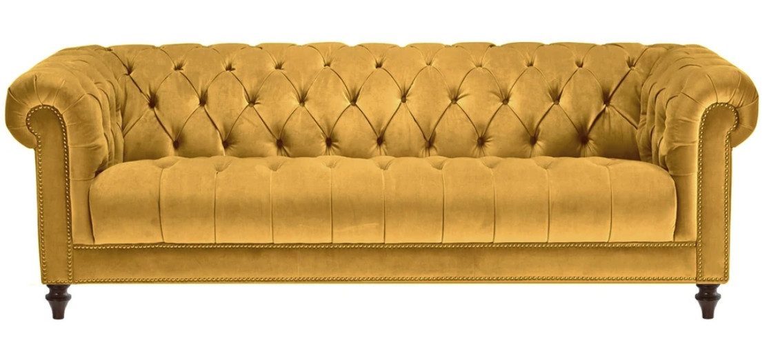 Xlmoebel Chesterfield-Sofa Gelbes Stoffsofa im eleganten Chesterfield-Design für Wohnzimmer, 3 Sitzer 1 Teile, Hergestellt in Europa