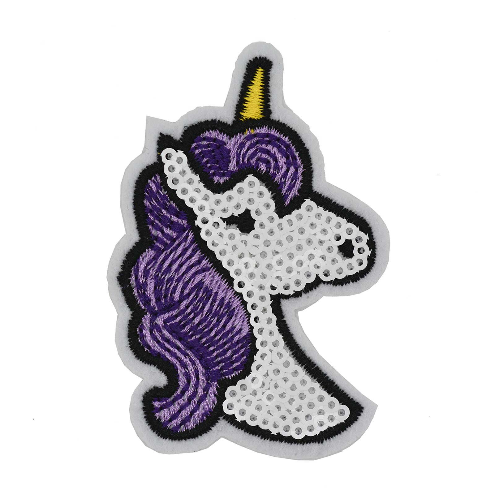 maDDma Aufnäher 2 Pailletten Aufbügler Einhorn 50x70mm, Kunststoff, Polyester, Polyethylen-Schicht, weiß