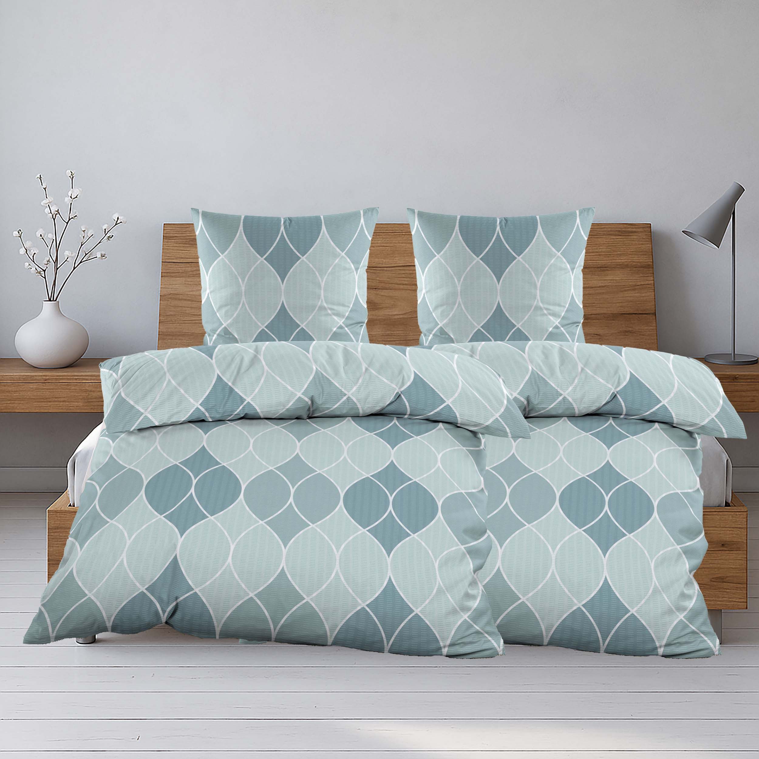 Casa Colori Bettwäsche Seersucker Bettwäsche 135x200 Salbei Grün Kissen 80x günstig online kaufen