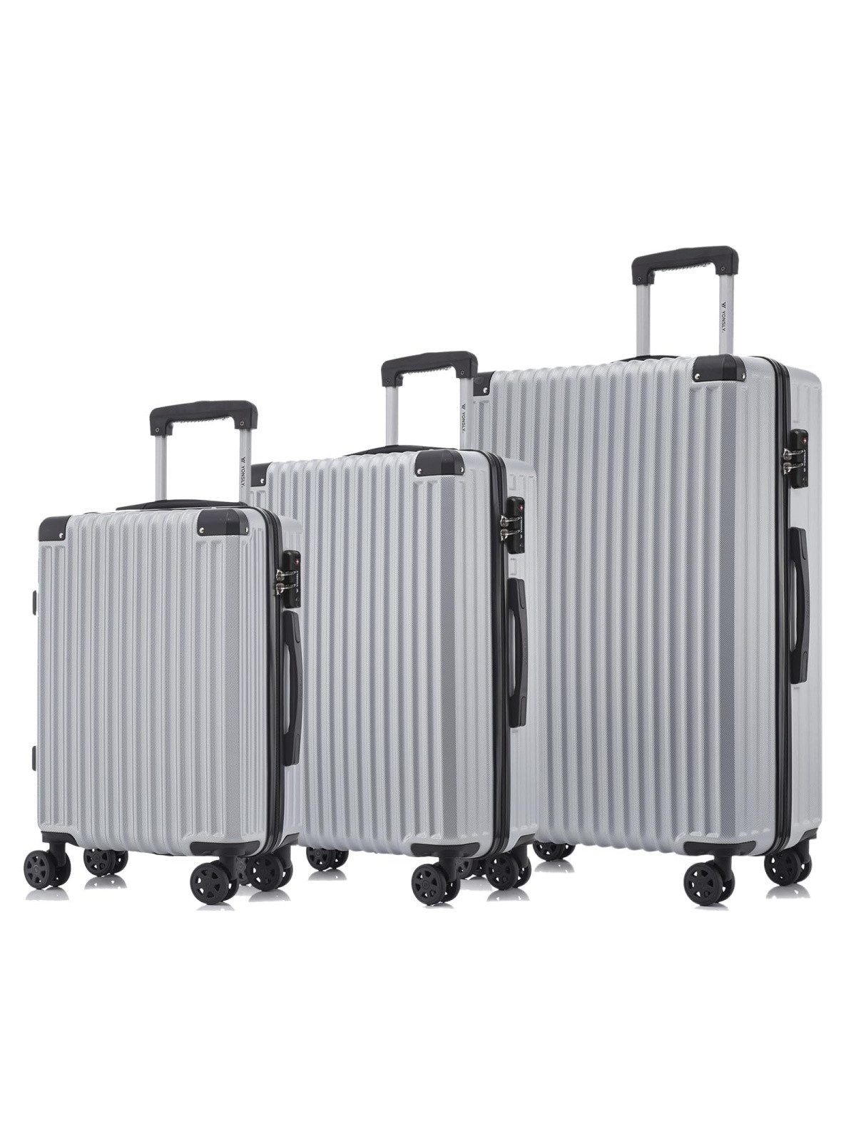yonsly Kofferset Reisekoffer Trolley Hartschale ABS für Urlaubs- & Geschäftsreisen, 4 Rollen, (Hartschale, 3 tlg., M/L/XL), TSA-Schloss, YKK-Reißverschluss & austauschbare Rollen/Griffe