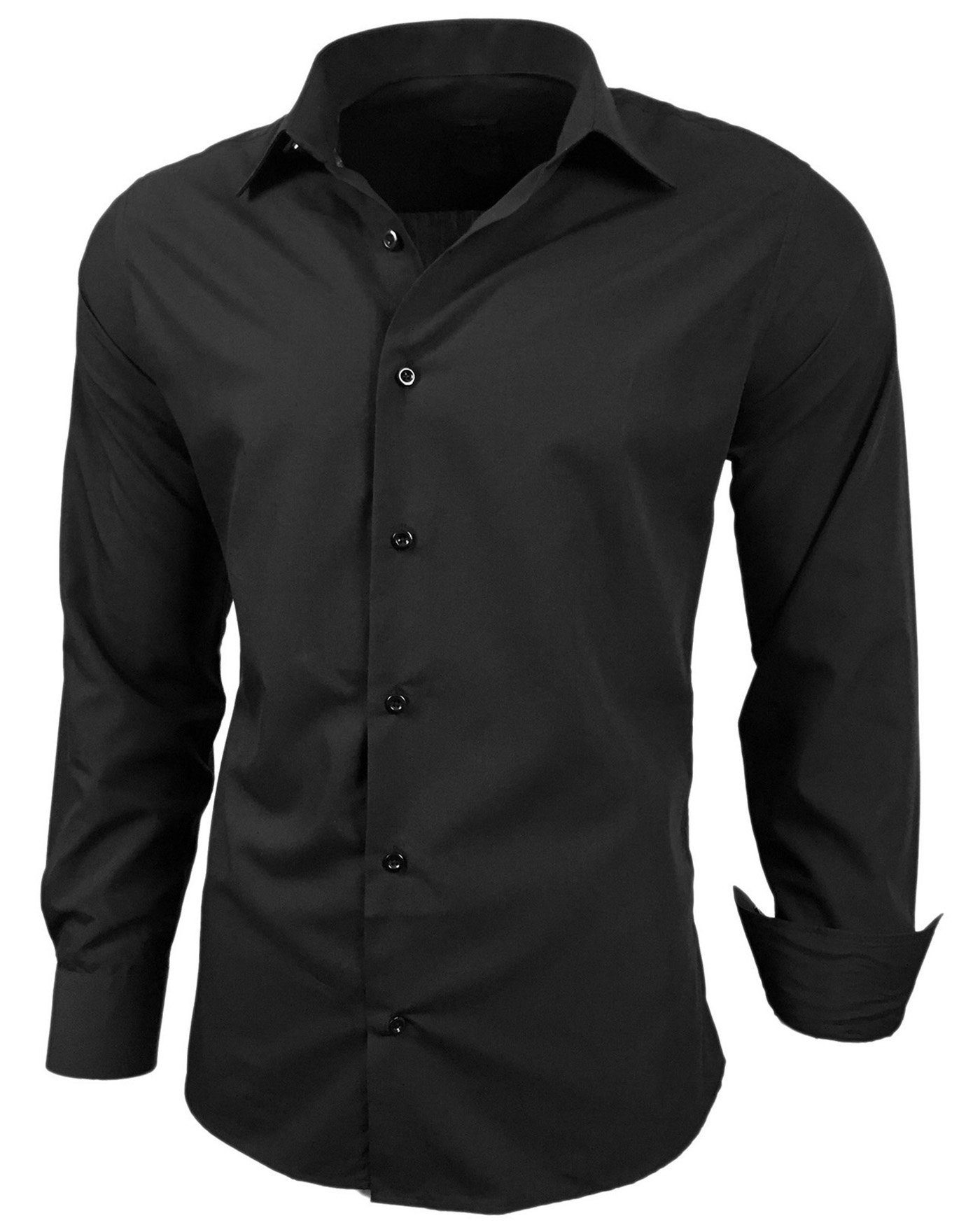 Baxboy Langarmhemd Kentkragen Businesshemd Slim Fit Hemd mit farblich abgesetzten B-444