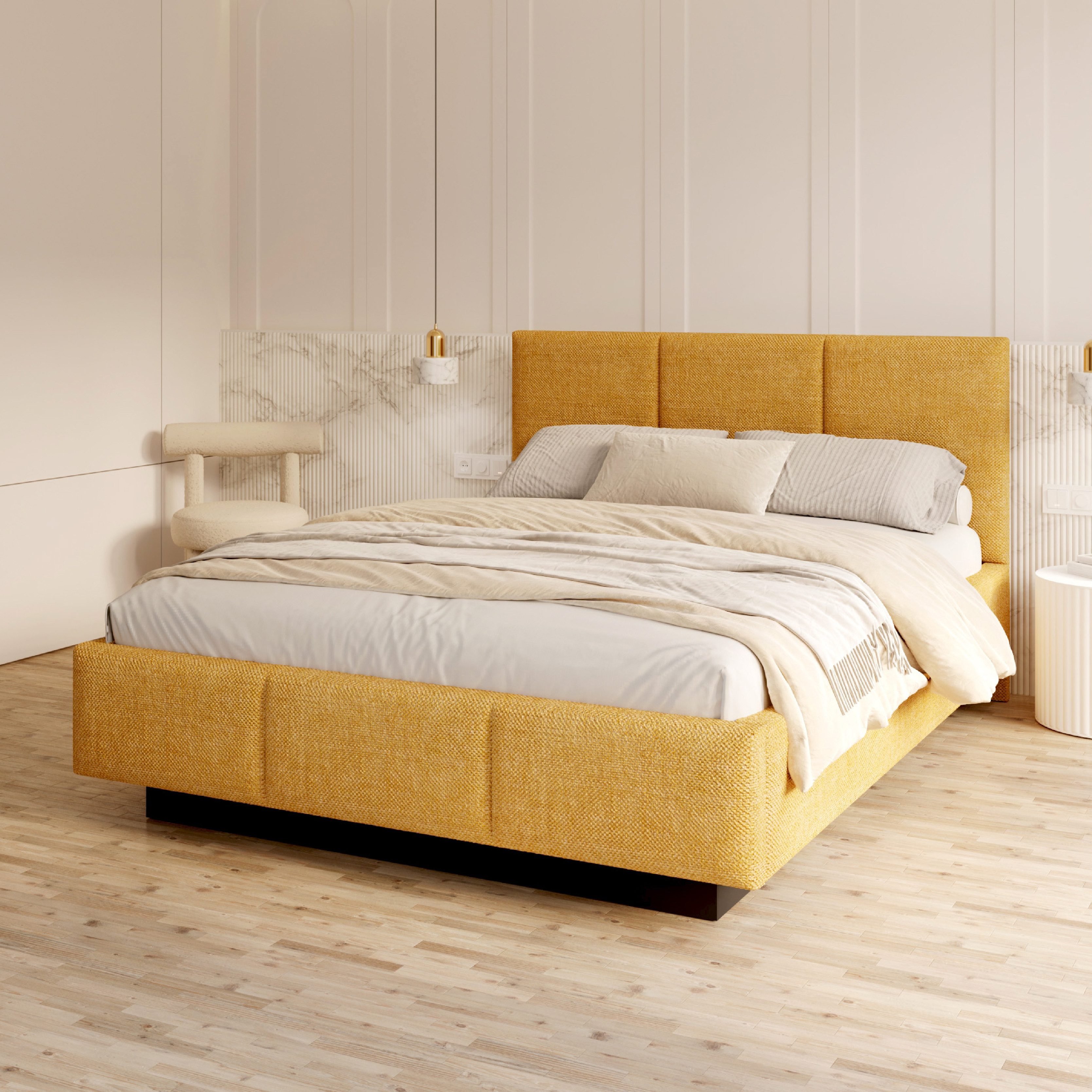 FDM Polsterbett ALMADA modern mit Bettkasten MADE IN EU - mit Ottawa Bezug (verfügbar 90x200 120x200 140x200 160x200 180x200cm, Bettrahmen, Bett, mit großen gepolsterten Kopfteil, mit Bettkasten zum aufklappen), Hebbarer Metallrahmen, Bettkasten