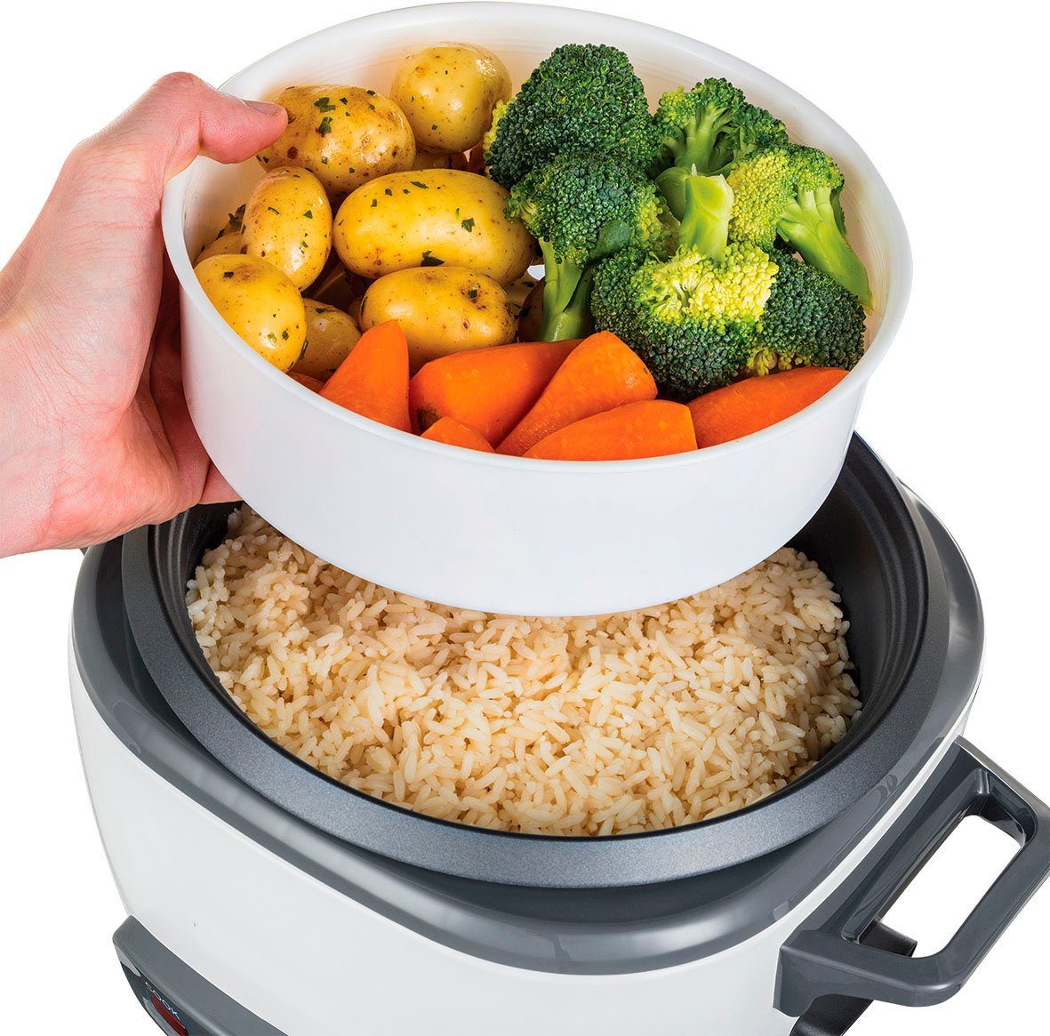 RUSSELL HOBBS Reiskocher Maxi 27040-56, 500 W, medium, 2l, inkl. Dampfgarer-Einsatz, Warmhaltefunktion