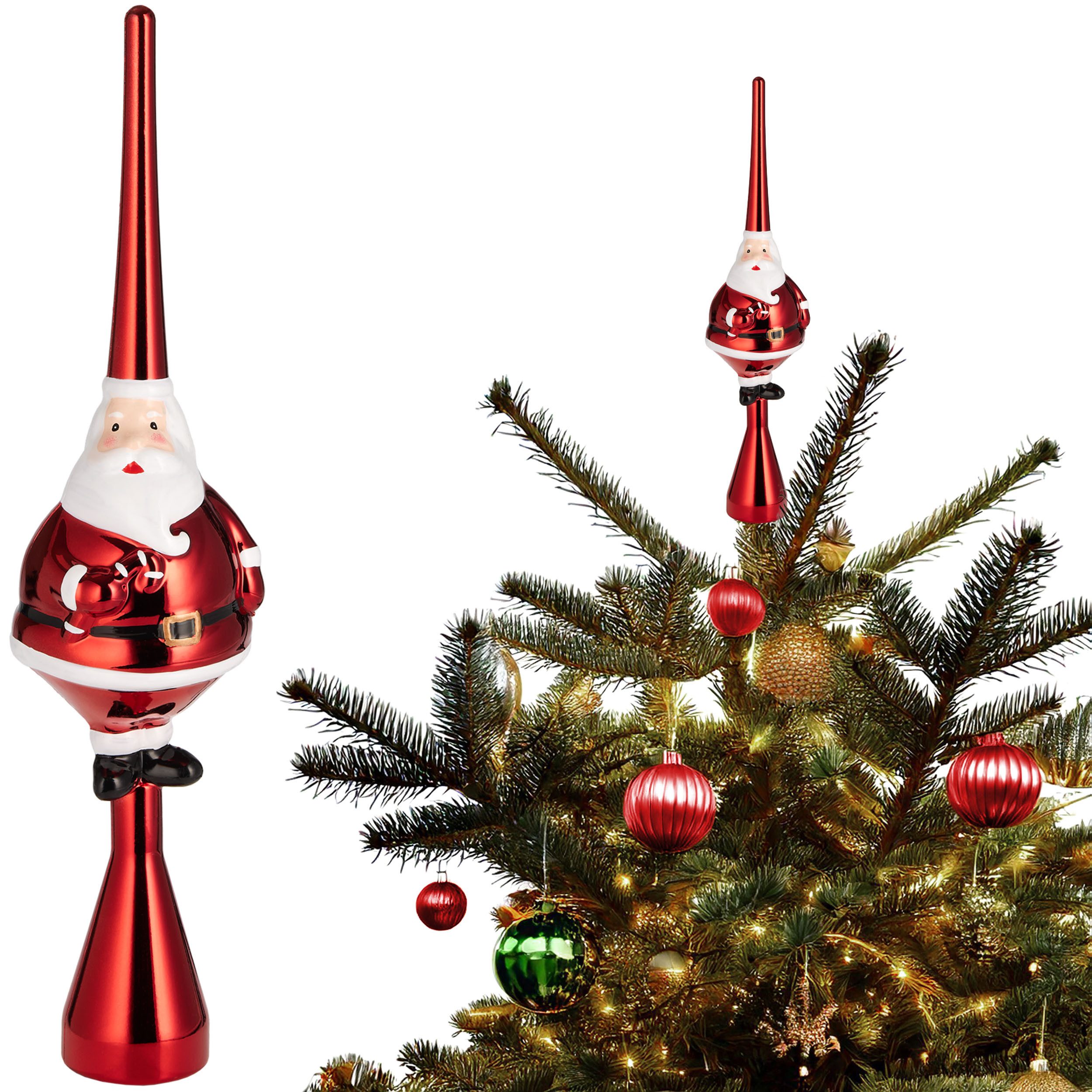 Christbaumspitze Weihnachtsbaumspitze Dicker Santa - Christbaumspitze glänzend - 35 cm
