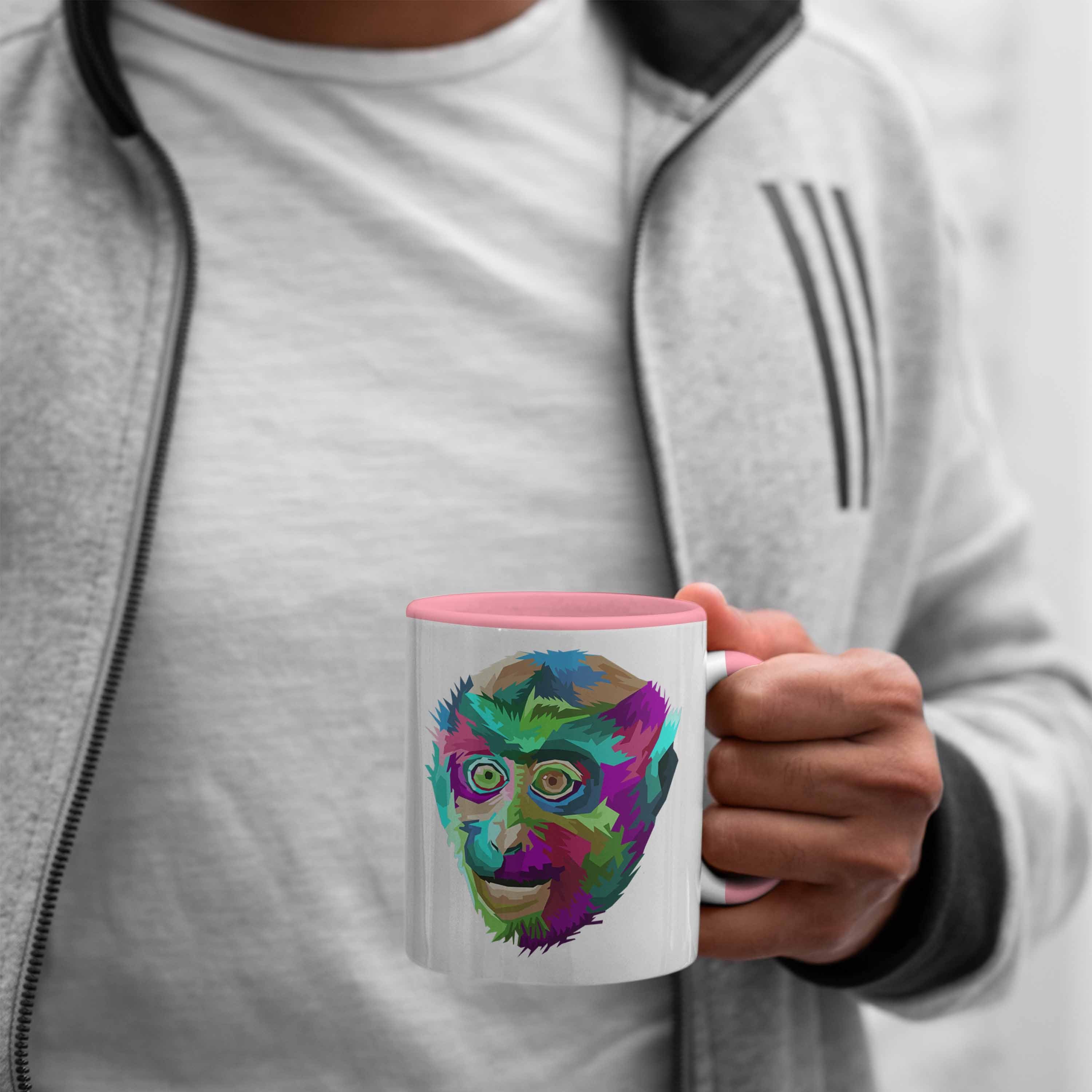 Tasse Rosa Geschenkidee Art Affen Trendation - Polygon Tasse Geschenk Trendation Makaken