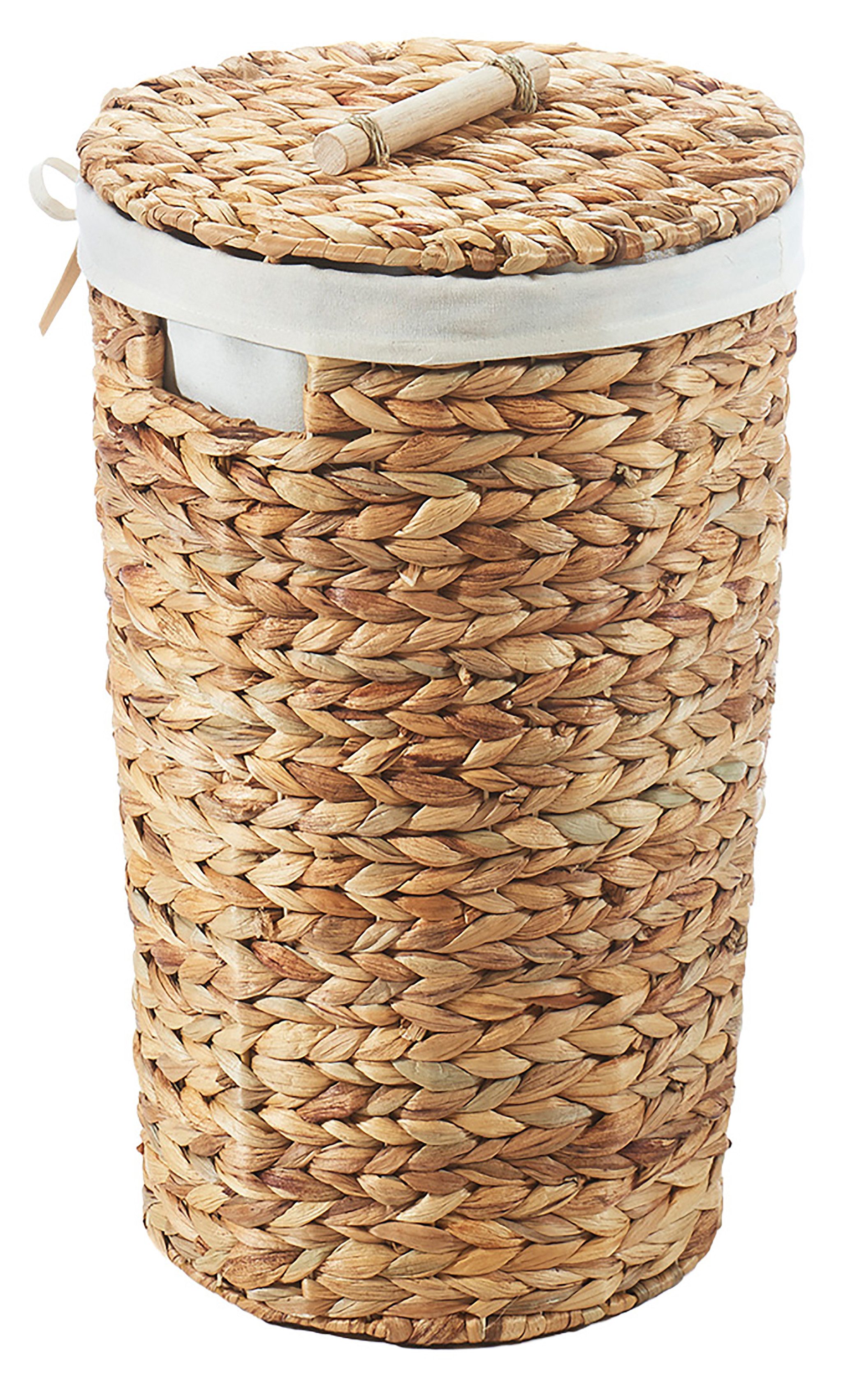 Kobolo Wäschekorb Aufbewahrungskorb SINA Wasserhyazinthe mit Deckel und herausnehmbarem (Einzelstück, mit Deckel und Stoffeinsatz)