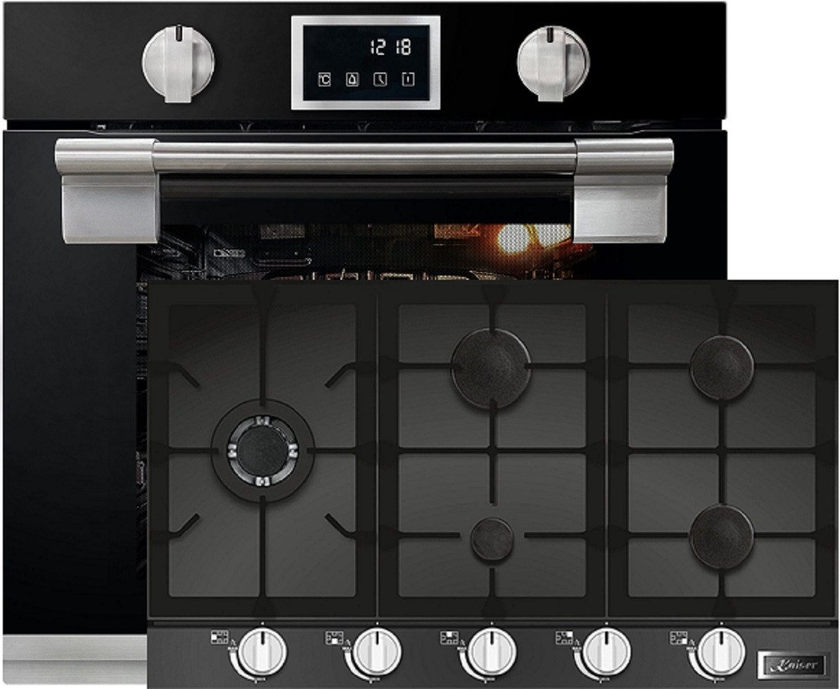 Kaiser Küchengeräte Backofen-Set EH 6338 S + KCG 9387, mit 1-fach-Teleskopauszug, Einbau Backofen, massives Metall, 79L+90cm,Einbau Herd