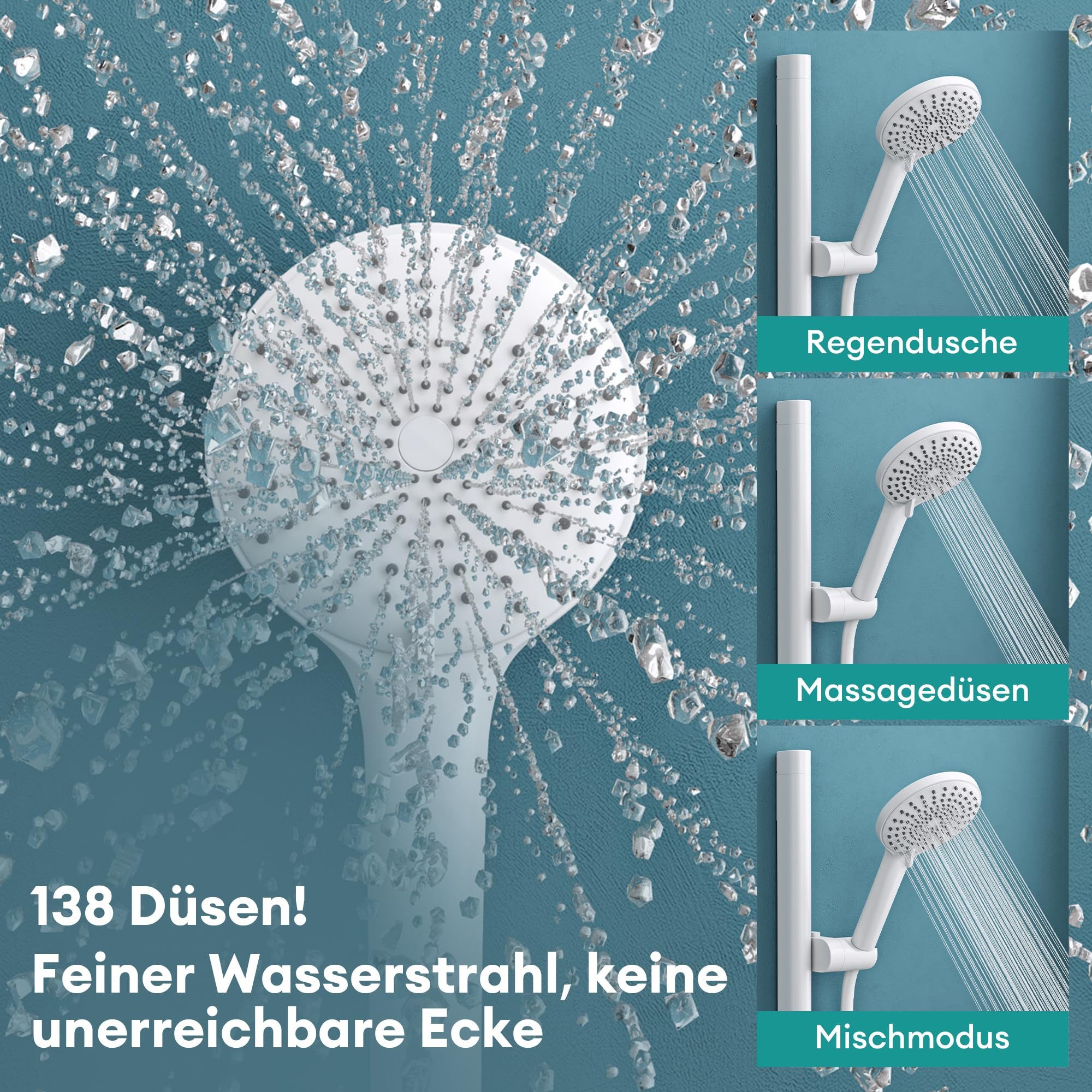 Mai & Mai Duscharmatur Duschsystem mit Thermostat Komplettset 3 Strahlarten Duschsystem9 Badewannen geeignet – Bild 5 von 5