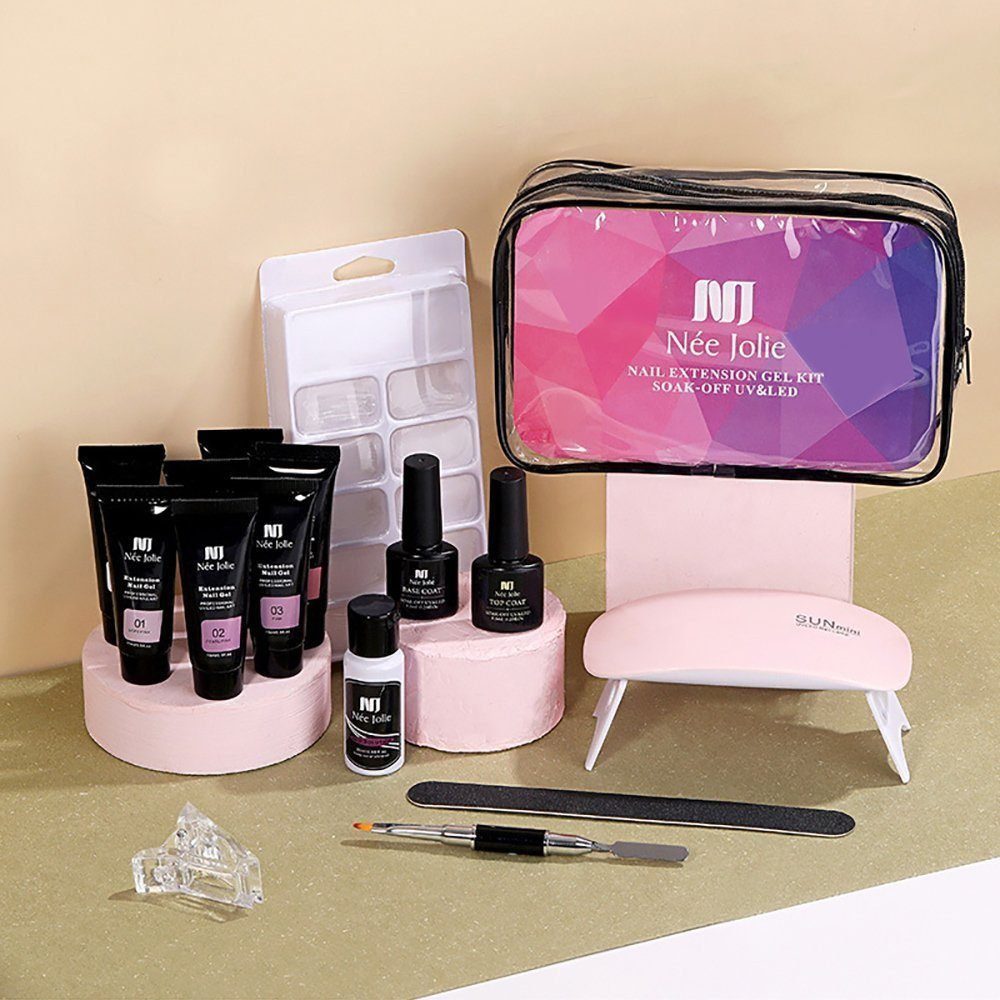 KINSI Lichthärtungsgerät Nagellack-Set 15ml 7 Farben Nagelverlängerung Set 16 Stück, Nagelwerkzeuge, Nagellampe
