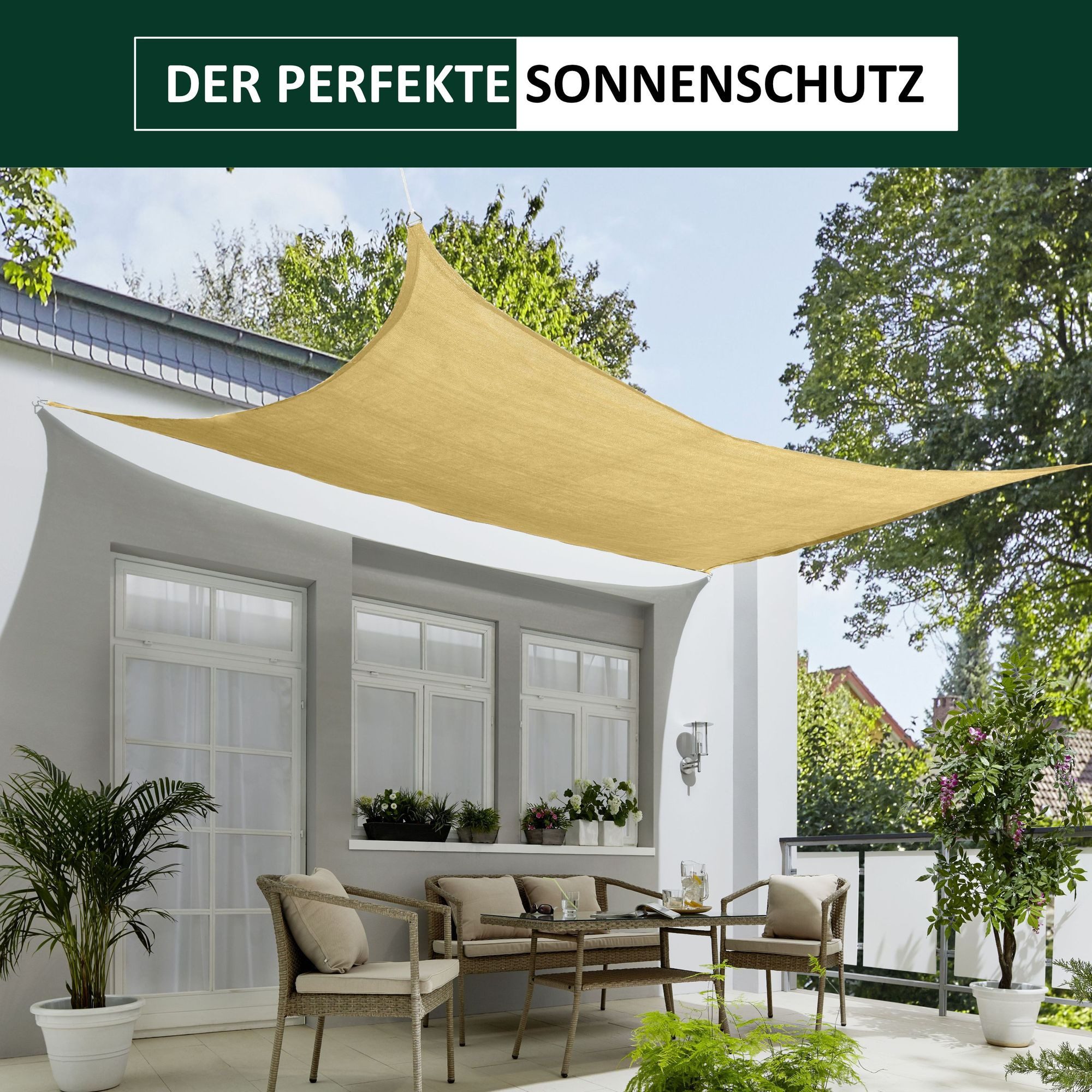 bonsport Sonnensegel Sonnensegel aus 100% Polyester, (Quadrat 2x2m Sand), Polyester