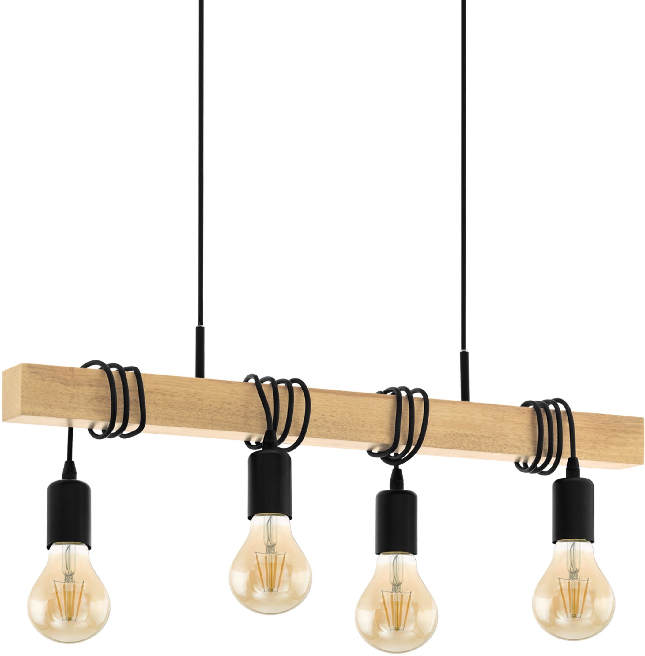 EGLO Pendelleuchte TOWNSHEND, ohne Leuchtmittel, schwarz, braun / L70 x H110 x B10,5 cm / Vintage / Retro / Esstisch