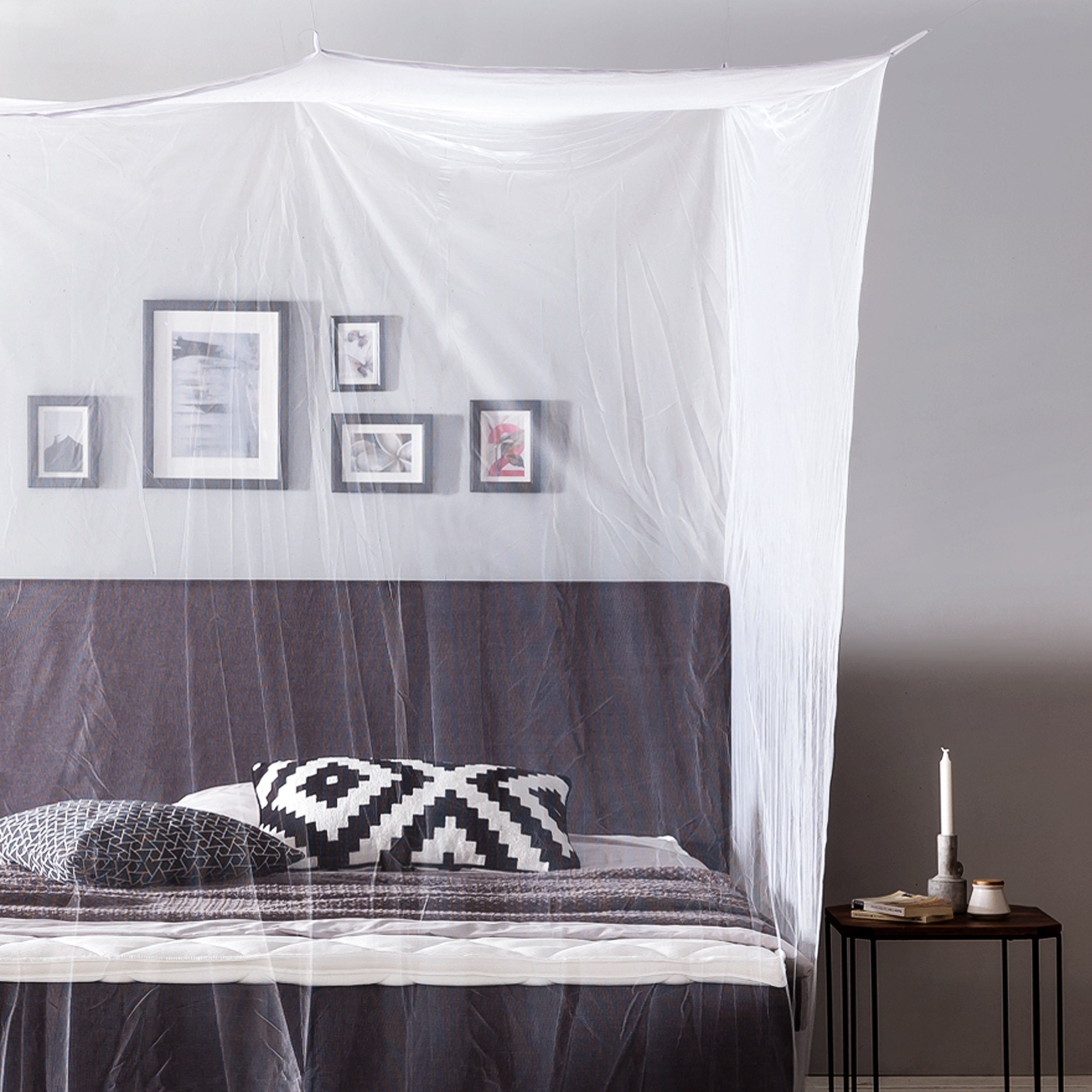 Lumaland Moskitonetz Mückennetz - Fliegennetz - Einzel & Doppelbett, 220x200x210cm In- & Outdoor waschbar weiß