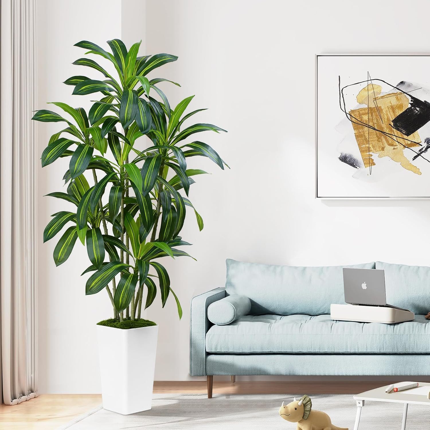 Kunstpflanze 120cm Künstliche Pflanzen Dracaena Kunstpflanze Groß mit Topf, Athlix, Naturgetreue Blattstruktur, Formbare Zweige und Blätter
