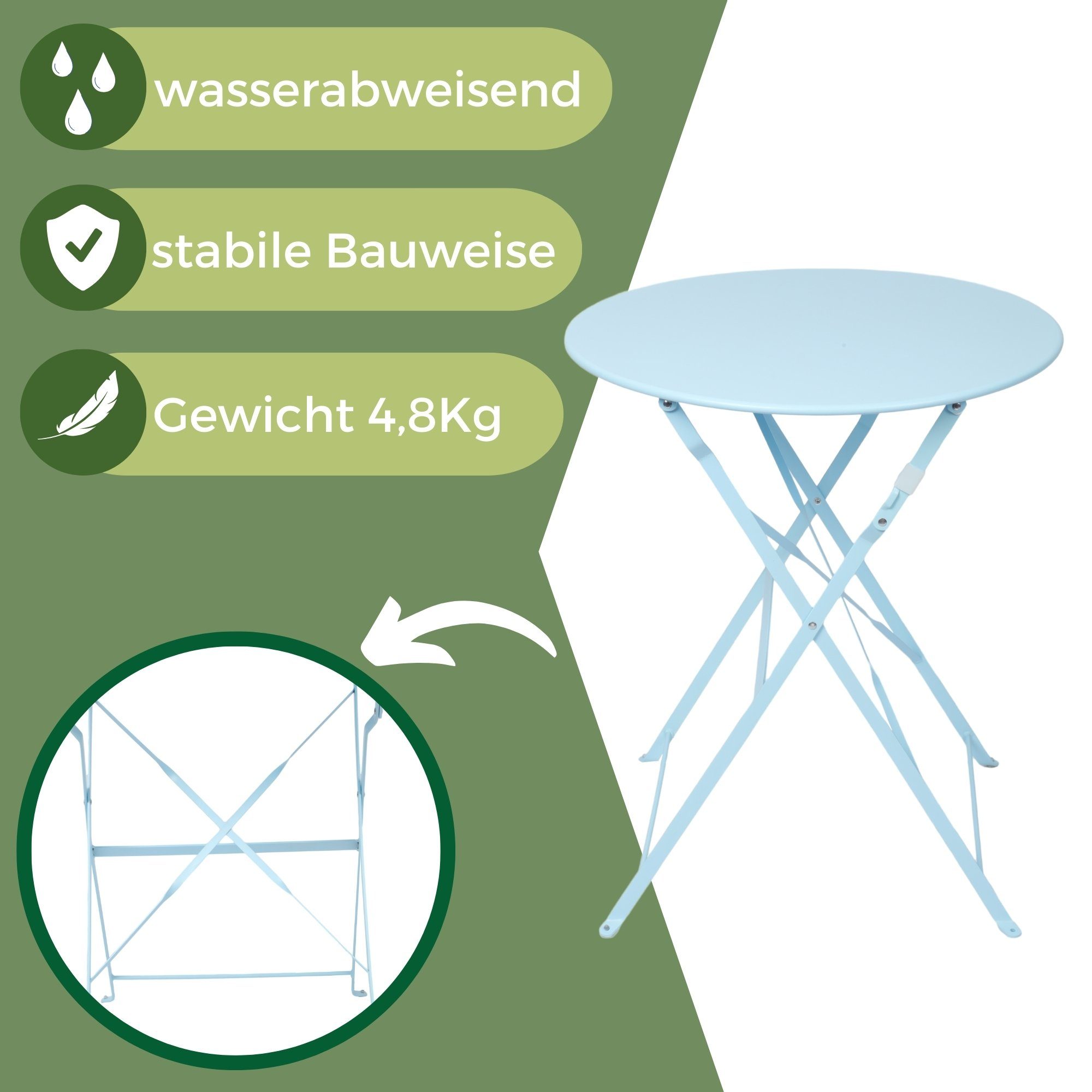 Albatros International Balkonset Bistroset 3-teilig Blau Bistrotisch 2 Stühle und Tisch aus Metall, (optimal als Balkonmöbel Set oder Gartenmöbel in modernem De – Bild 3 von 5
