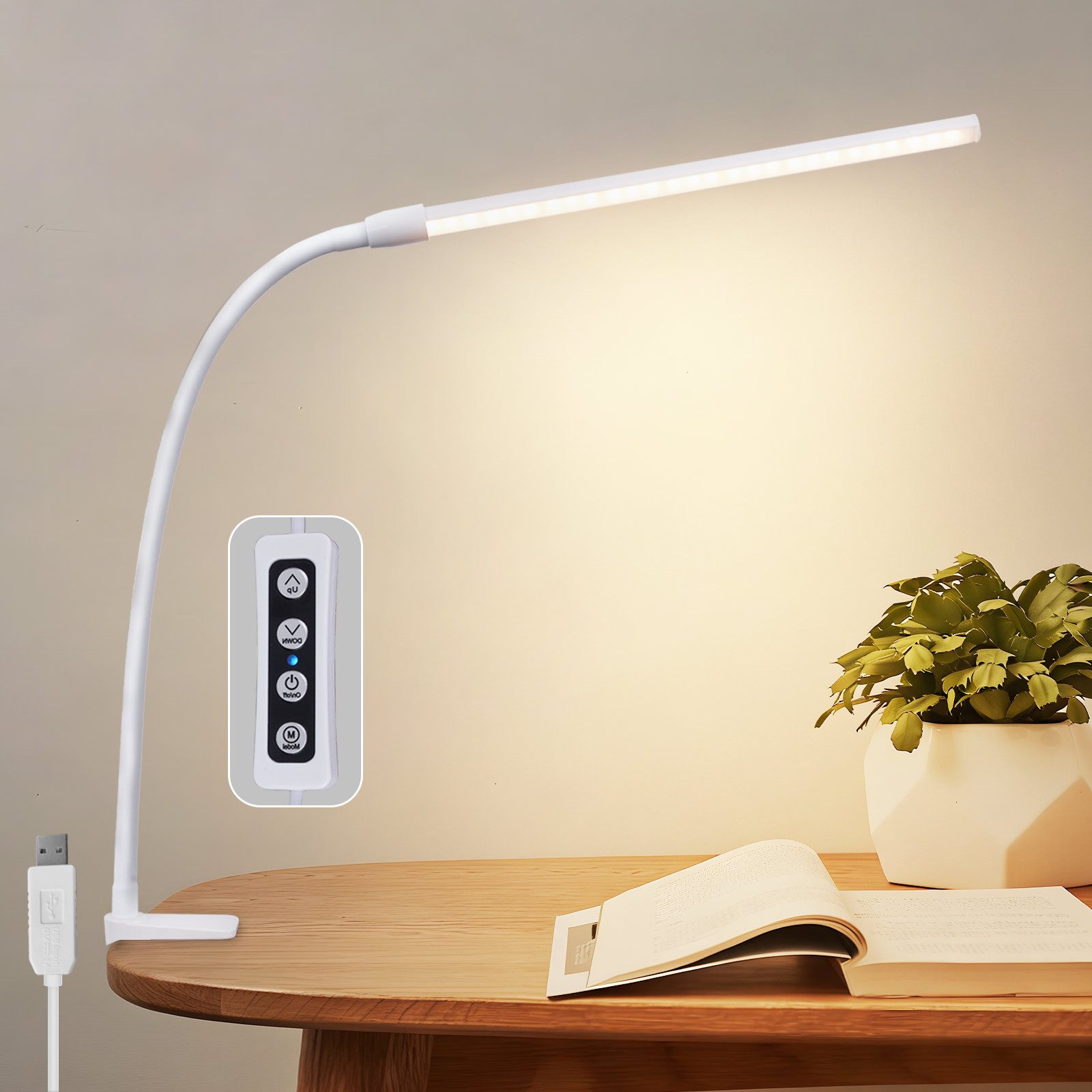 Nettlife LED Tischleuchte Schwarz/Weiß Tageslichtfunktion Ladefunktion Schreibtischlampe, Dimmbar, Klemmbar, LED fest integriert, Einstellbare Farbtemperaturen Augenschutz USB-Anschluss