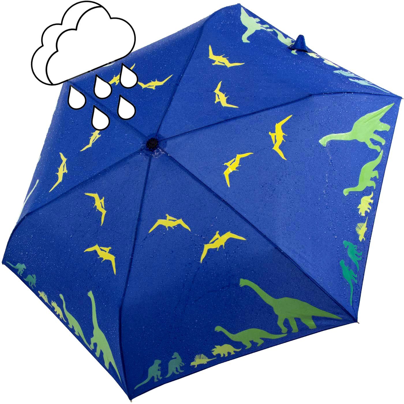 iX-brella Taschenregenschirm iX-brella Nässe Dinosaurier Kinderschirm Farbänderung Mini - Wet Motiv, mit bei Print