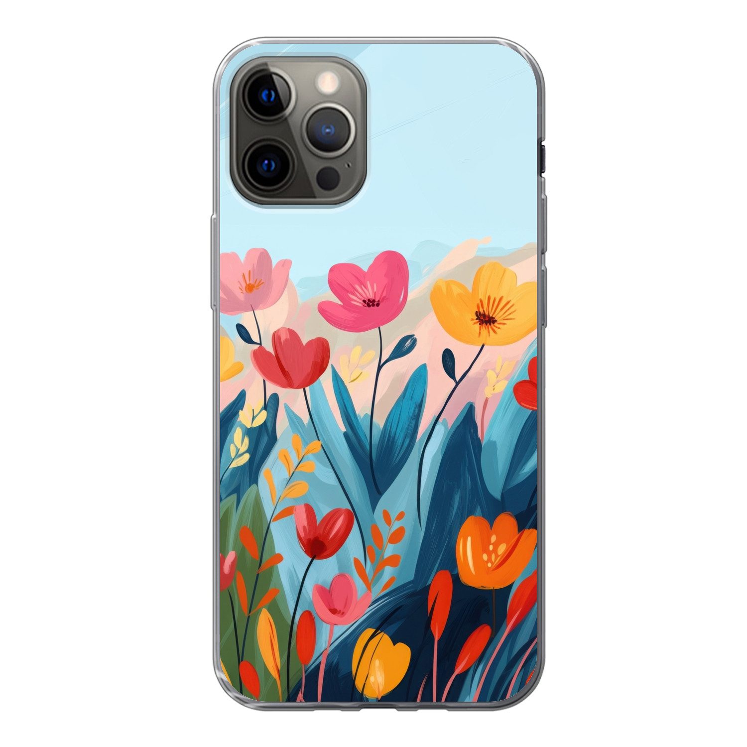 MuchoWow Handyhülle für Apple iPhone 12 Pro Illustration - Blumen - Farbenfroh, Smartphone-Bumper, Print, Handy Schutzhülle Dünn