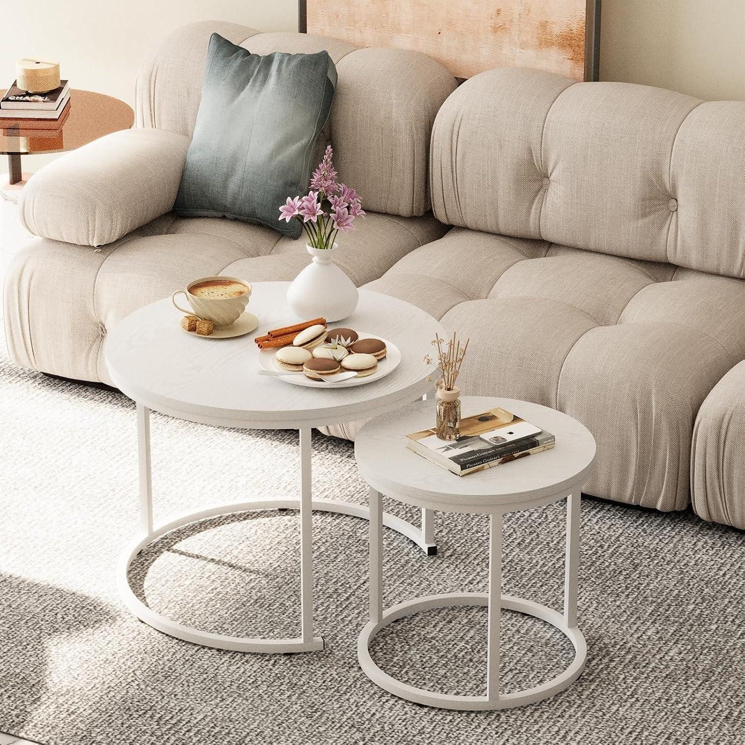 LuxusKollektion Satztisch Runder Couchtisch Set Holz günstig online kaufen