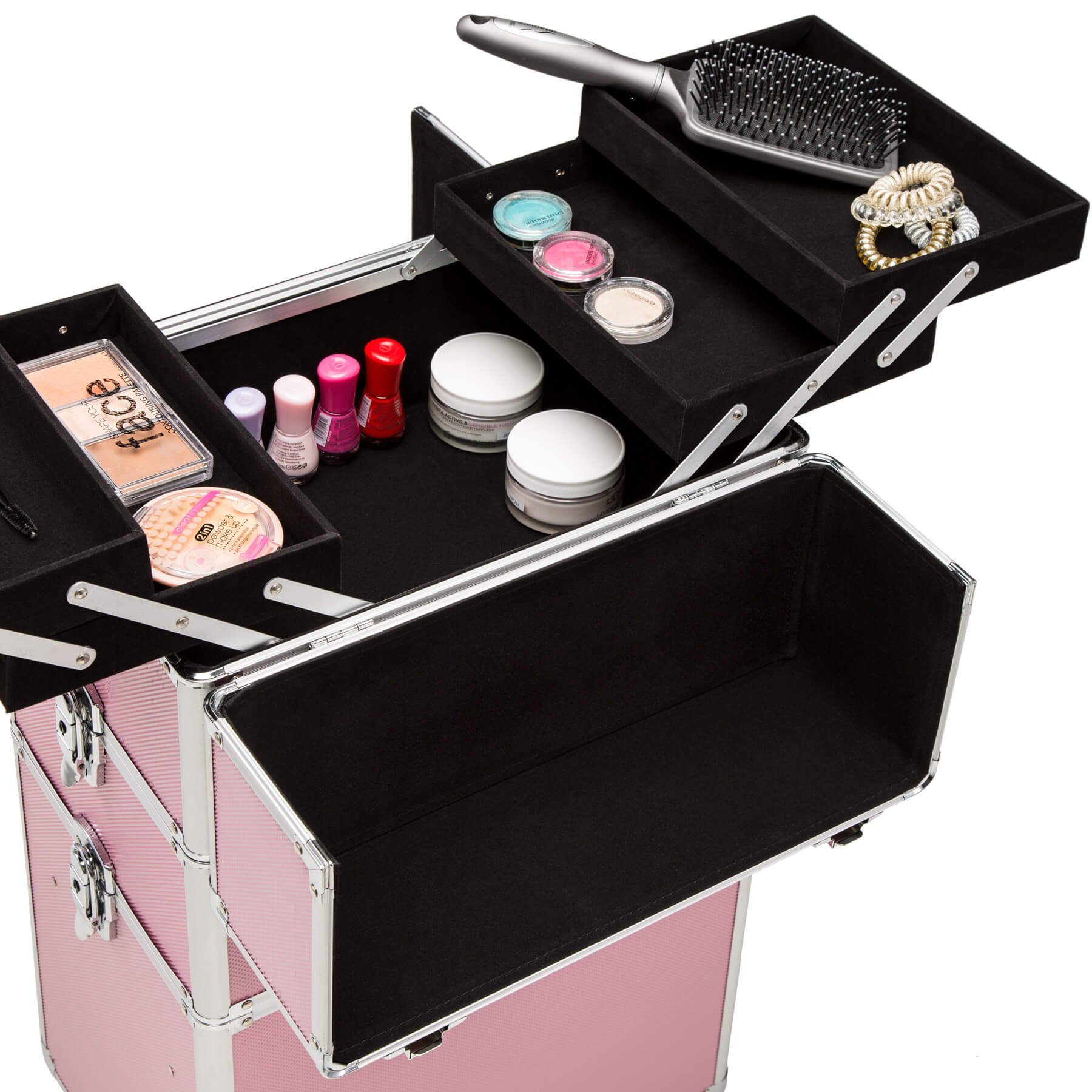 tectake Koffer Kosmetiktrolley mit 3 2 erweiterbar pink Rollen, Etagen