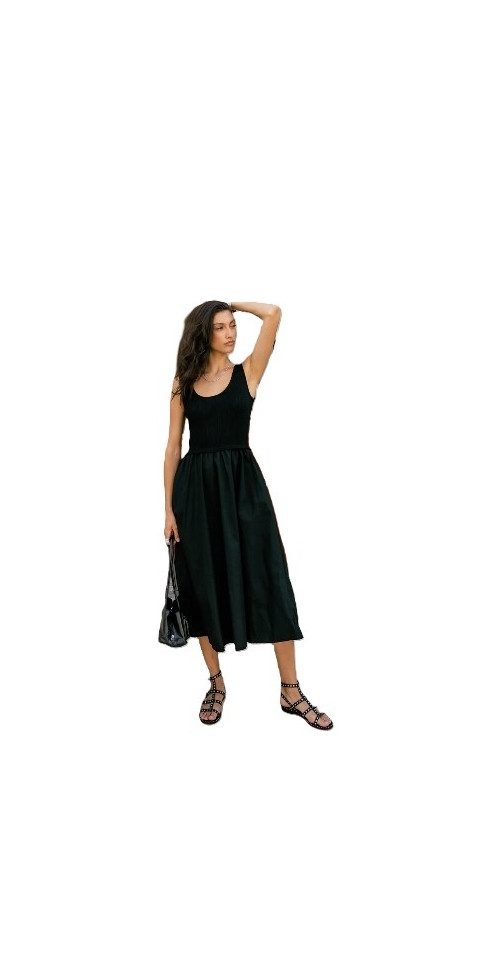 Freeman T. Porter Sommerkleid Reen Plain Kleid - Midikleid - Sommerkleid schwarz - Kleid Damen