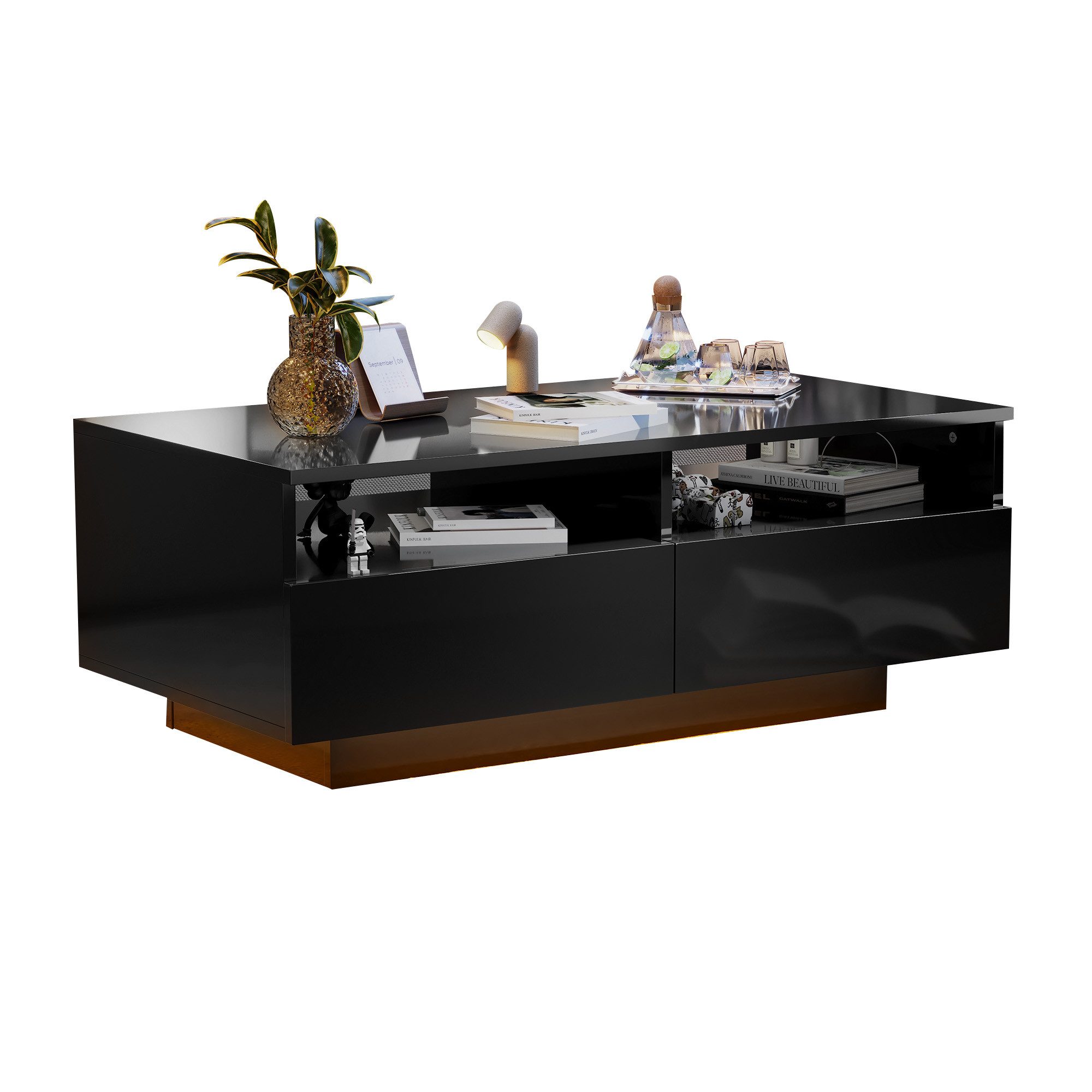 HAUSS SPOLE Couchtisch Hochglanz Couchtisch mit 2 Schubladen, 16 Farben LED günstig online kaufen