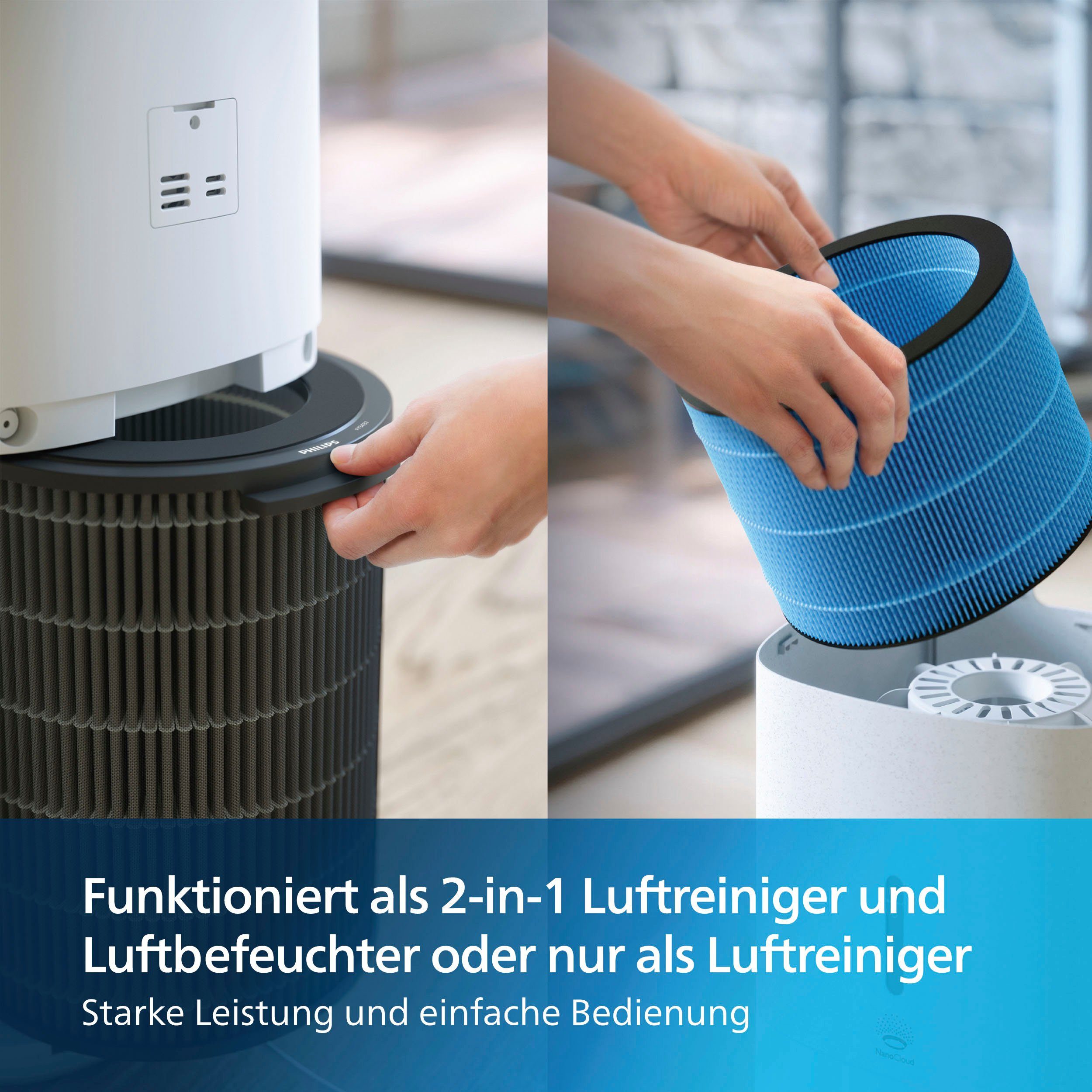 Philips Kombigerät Luftbefeuchter und -reiniger AC3737/10 3000 Series, Luftreinigungsrate 505 m³/h, für 131 m² Räume, 650 ml/h Befeuchtungsrate, WLAN, Air+ App – Bild 2 von 5