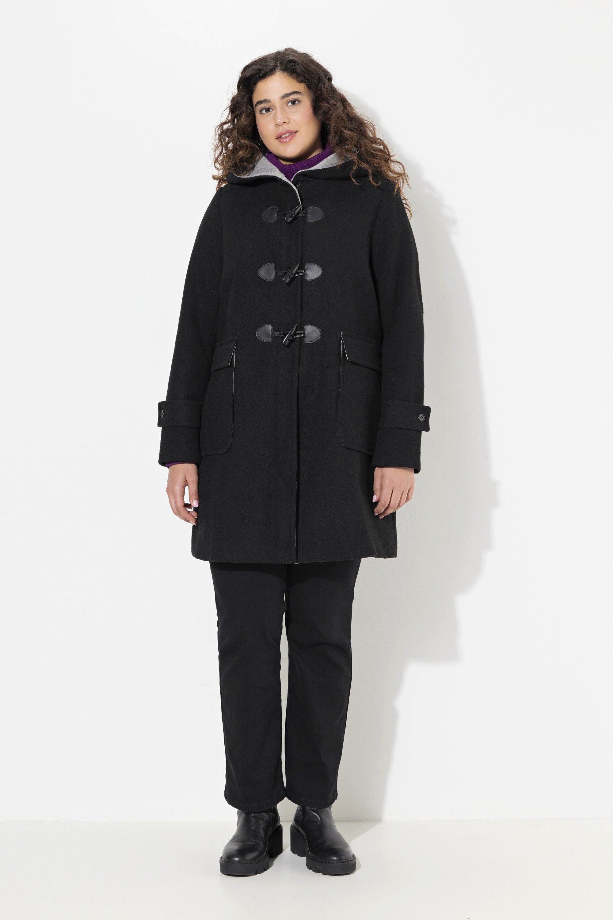 Ulla Popken Wintermantel Dufflecoat A-Linie Wollmischung günstig online kaufen
