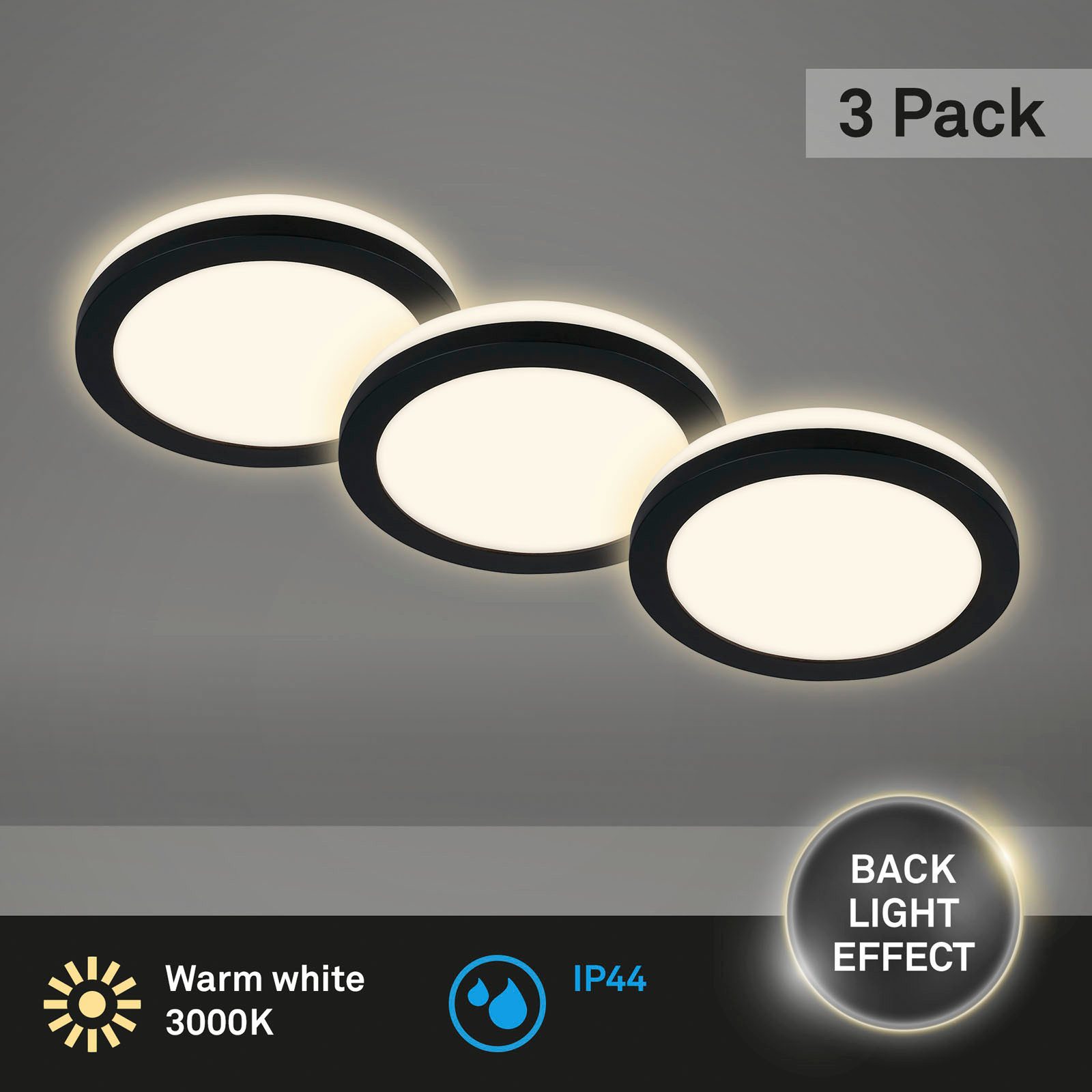 Briloner Leuchten LED Einbauleuchte LED-Einbauleuchten, 3er-Set, schwarz, 3xLED-Platine/3W