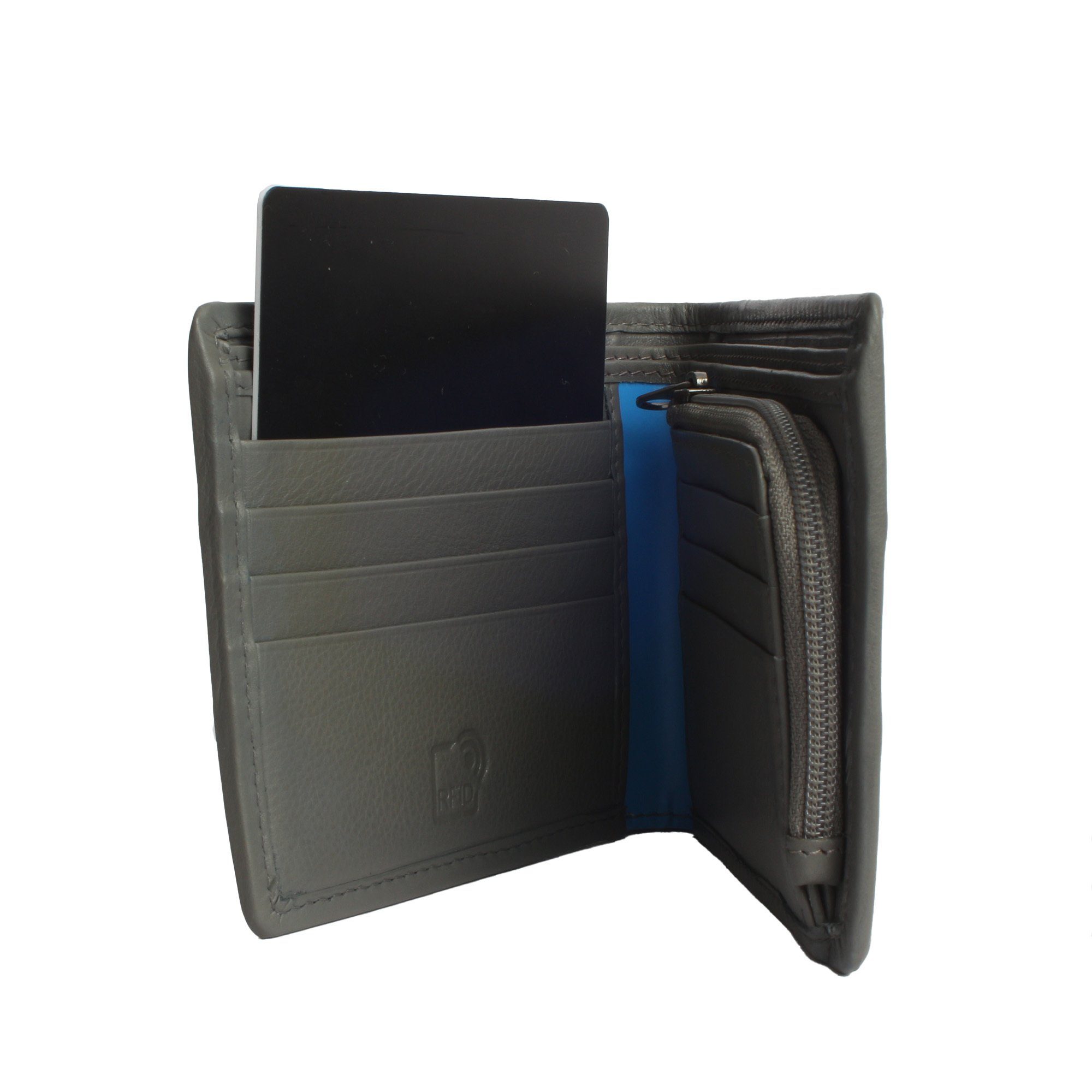 Produktion fairer black-lightblue-grey Geldbörse 7clouds Mekun 7.1, aus Artikel (amfori BSCI)